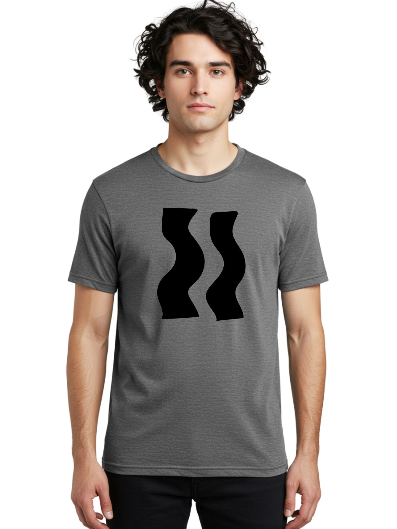 Double-S Men'S Graphic Tee, 100% Cotton, Comfortable Casual Summer Wear, Machine Washable, Wavy Silhouettes, Black Shapes, Abstract Design, Modern Art, Sleek Pattern, Contemporary Style, Graphic Illustration -  Aaa424 20