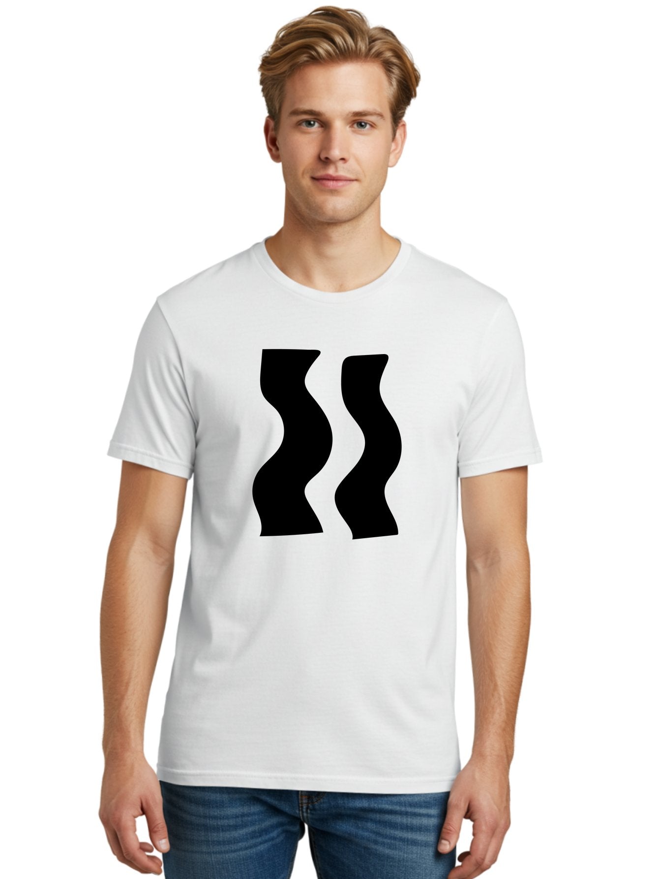 Double-S Men'S Graphic Tee, 100% Cotton, Comfortable Casual Summer Wear, Machine Washable, Wavy Silhouettes, Black Shapes, Abstract Design, Modern Art, Sleek Pattern, Contemporary Style, Graphic Illustration -  Aaa424 18