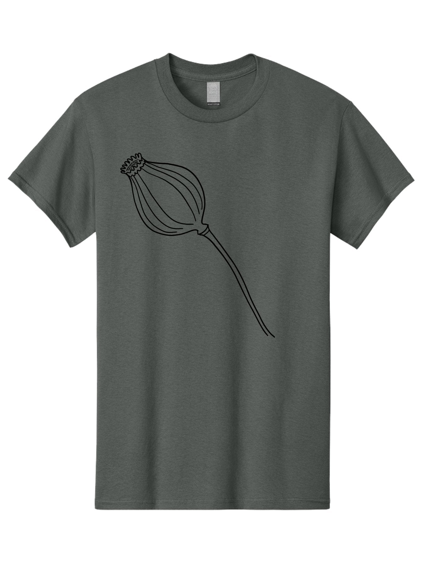 Dried-Poppy Men'S Graphic Tee, 100% Cotton, Comfortable Casual Summer Wear, Machine Washable, Simple Line Art, Minimalist Design, Flower Bud, Botanical Illustration, Elegant Lines, Delicate Form, Black Outline -  Aaa425 15