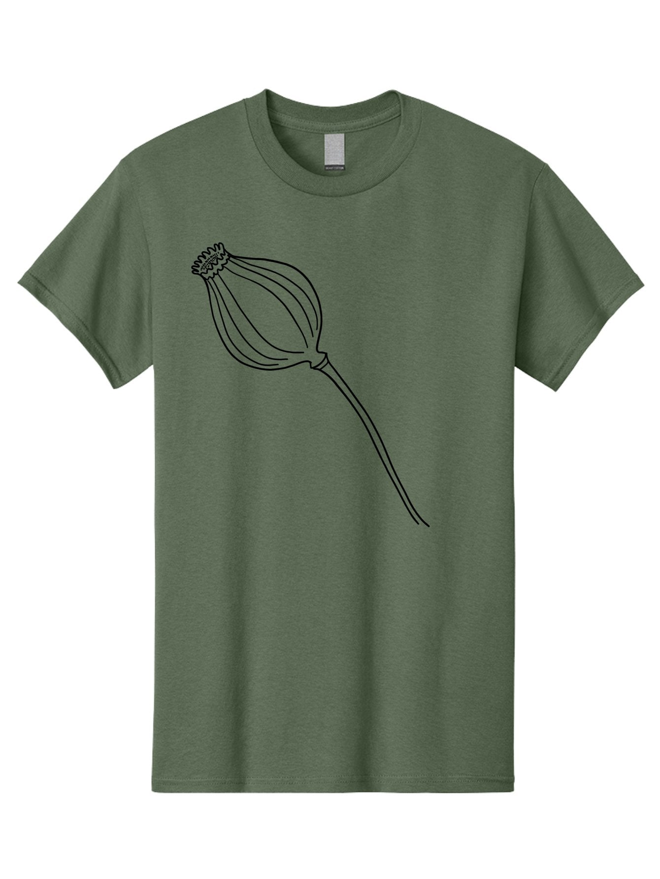Dried-Poppy Men'S Graphic Tee, 100% Cotton, Comfortable Casual Summer Wear, Machine Washable, Simple Line Art, Minimalist Design, Flower Bud, Botanical Illustration, Elegant Lines, Delicate Form, Black Outline -  Aaa425 25