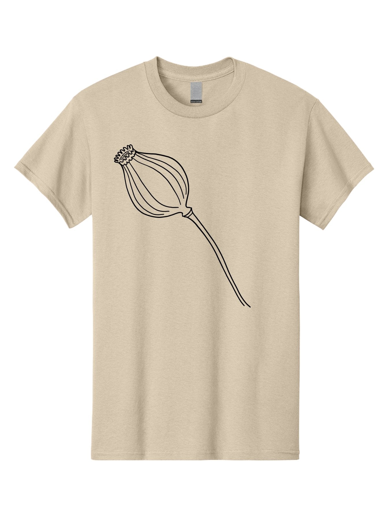 Dried-Poppy Men'S Graphic Tee, 100% Cotton, Comfortable Casual Summer Wear, Machine Washable, Simple Line Art, Minimalist Design, Flower Bud, Botanical Illustration, Elegant Lines, Delicate Form, Black Outline -  Aaa425 29