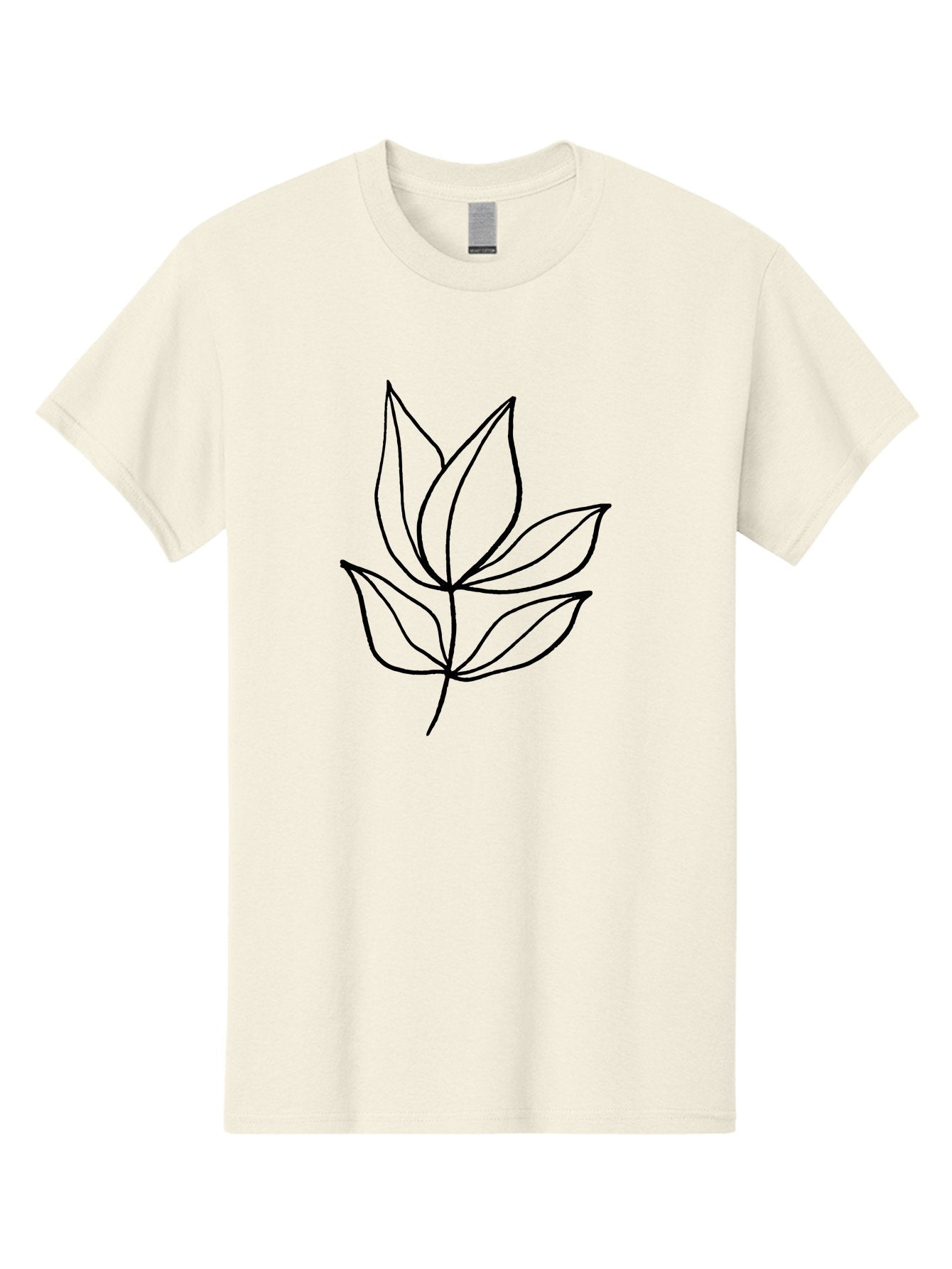 Five-Leaves Men'S Graphic Tee, 100% Cotton, Comfortable Casual Summer Wear, Machine Washable, Simple Leaf Illustration, Minimalist Design, Black Outline, Leaf Art, Nature-Inspired Graphics, Botanical Illustration, Modern Simplicity -  Aaa431