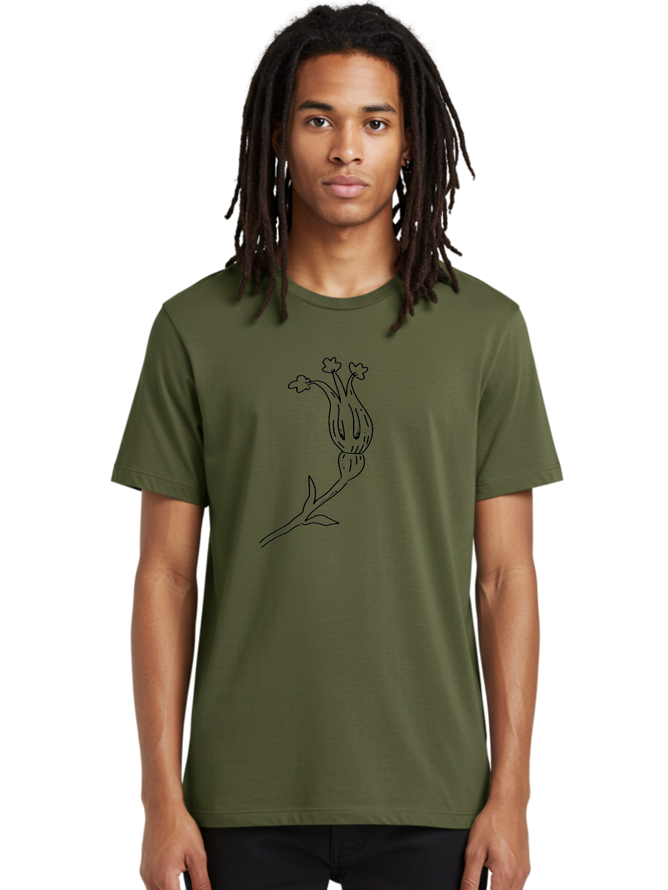 Flower-Illustration Men'S Graphic Tee, 100% Cotton, Comfortable Casual Summer Wear, Machine Washable, Simple Flower Drawing, Minimalist Art, Black Outline, Stylized Blooms, Hand-Drawn Illustration, Floral Design, Cartoon Flower -  Aaa433 16