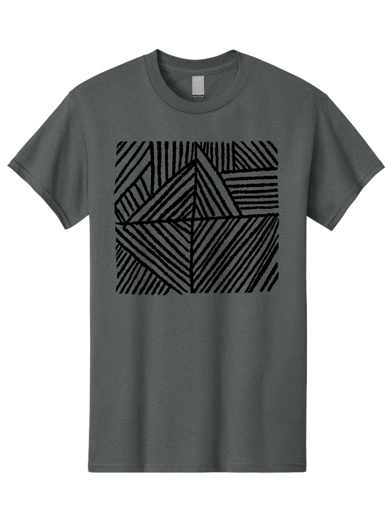 Geometric-Pattern Men'S Graphic Tee, 100% Cotton, Comfortable Casual Summer Wear, Machine Washable, Geometric Pattern, Black Lines, Abstract Design, Modern Art, Optical Illusion, Diagonal Lines, Triangle Shapes, Minimalist Style -  Aaa436 11
