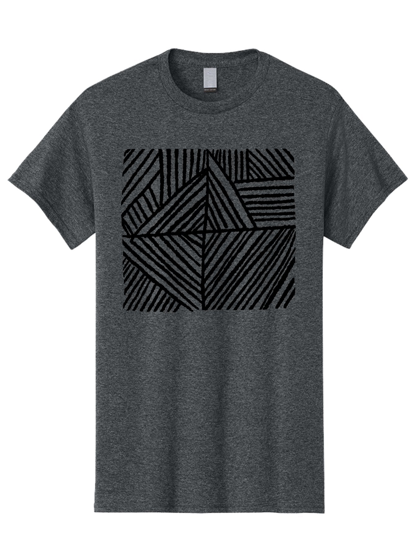 Geometric-Pattern Men'S Graphic Tee, 100% Cotton, Comfortable Casual Summer Wear, Machine Washable, Geometric Pattern, Black Lines, Abstract Design, Modern Art, Optical Illusion, Diagonal Lines, Triangle Shapes, Minimalist Style -  Aaa436 7