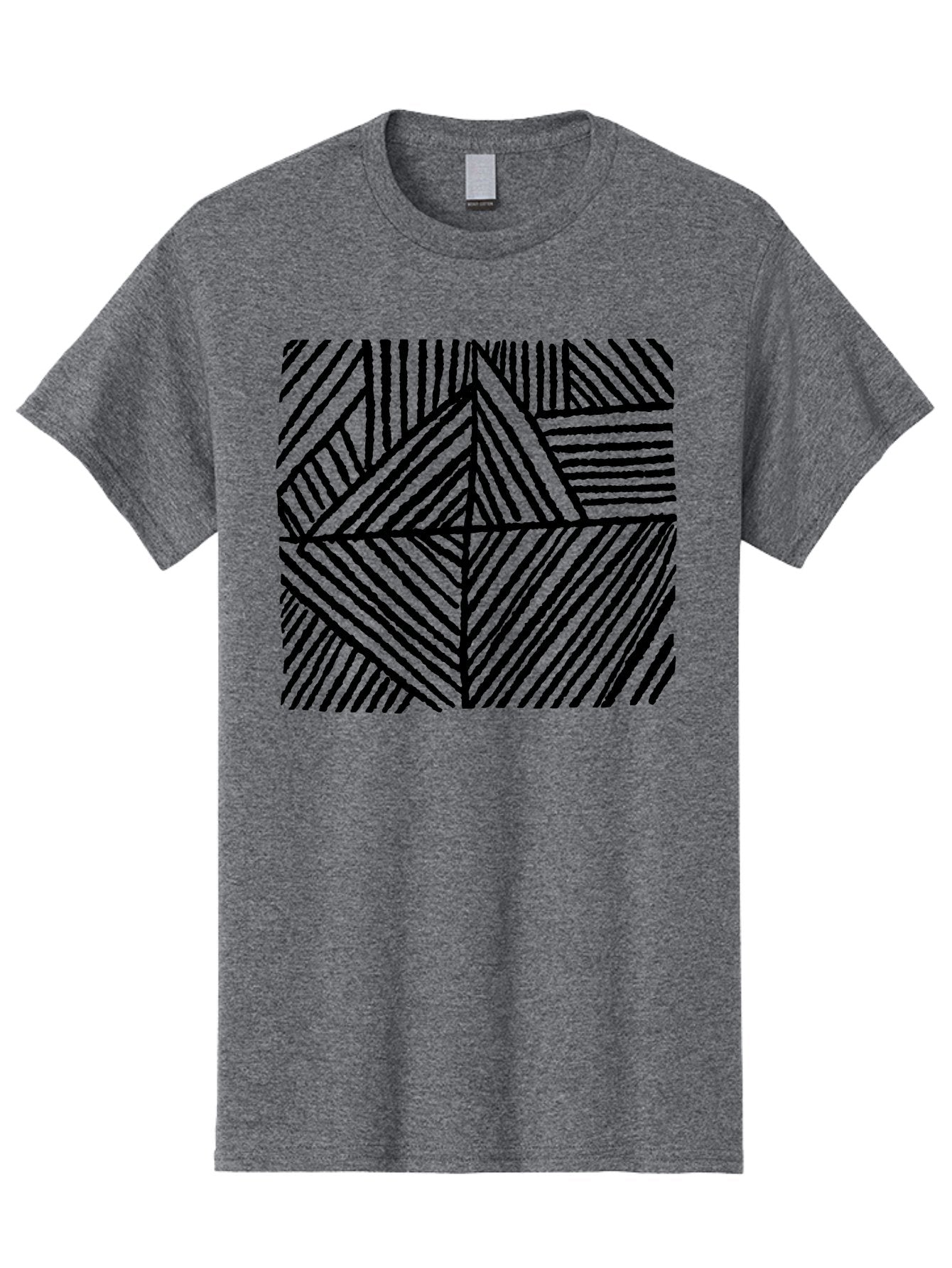 Geometric-Pattern Men'S Graphic Tee, 100% Cotton, Comfortable Casual Summer Wear, Machine Washable, Geometric Pattern, Black Lines, Abstract Design, Modern Art, Optical Illusion, Diagonal Lines, Triangle Shapes, Minimalist Style -  Aaa436 25