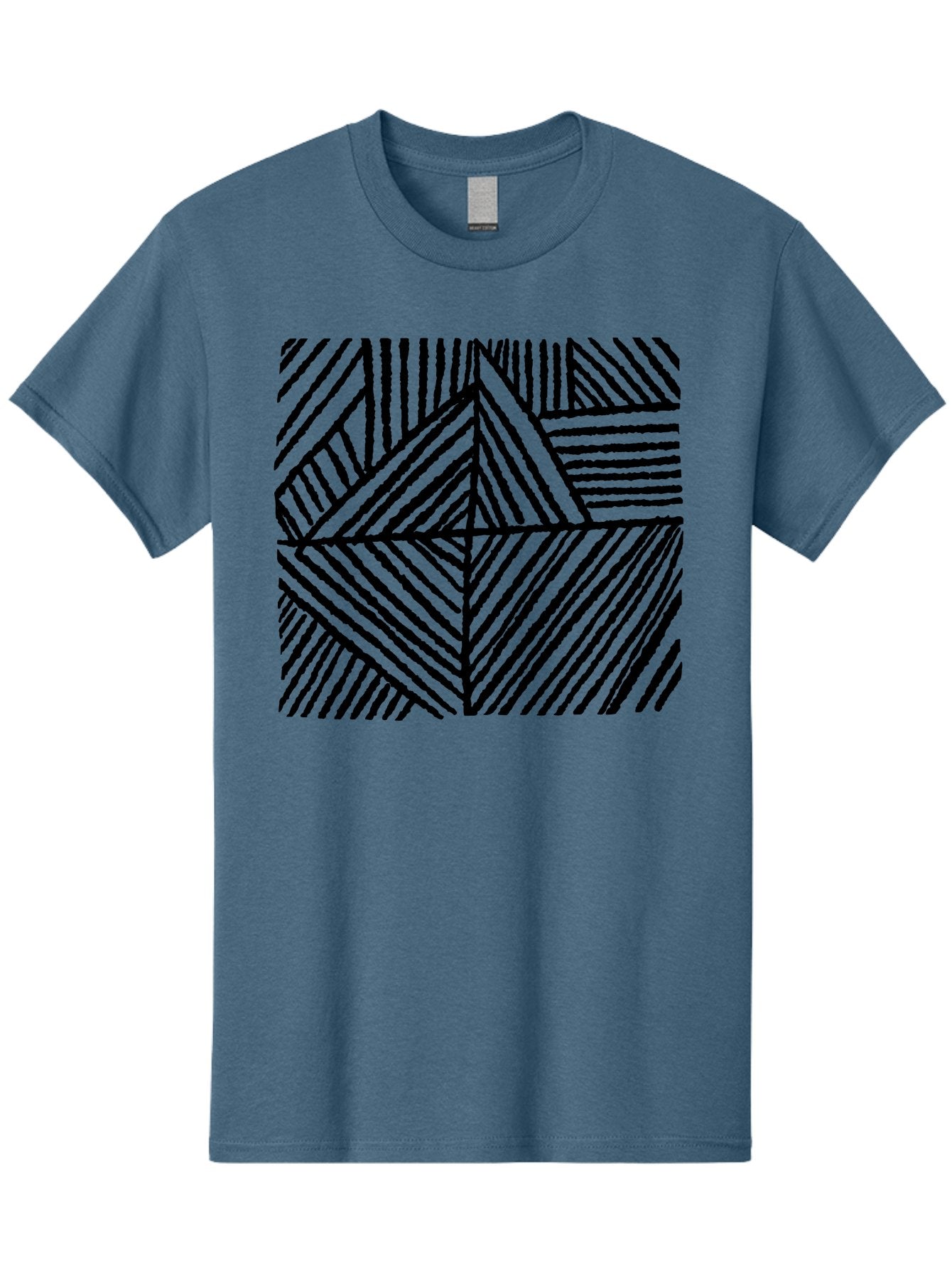Geometric-Pattern Men'S Graphic Tee, 100% Cotton, Comfortable Casual Summer Wear, Machine Washable, Geometric Pattern, Black Lines, Abstract Design, Modern Art, Optical Illusion, Diagonal Lines, Triangle Shapes, Minimalist Style -  Aaa436 23