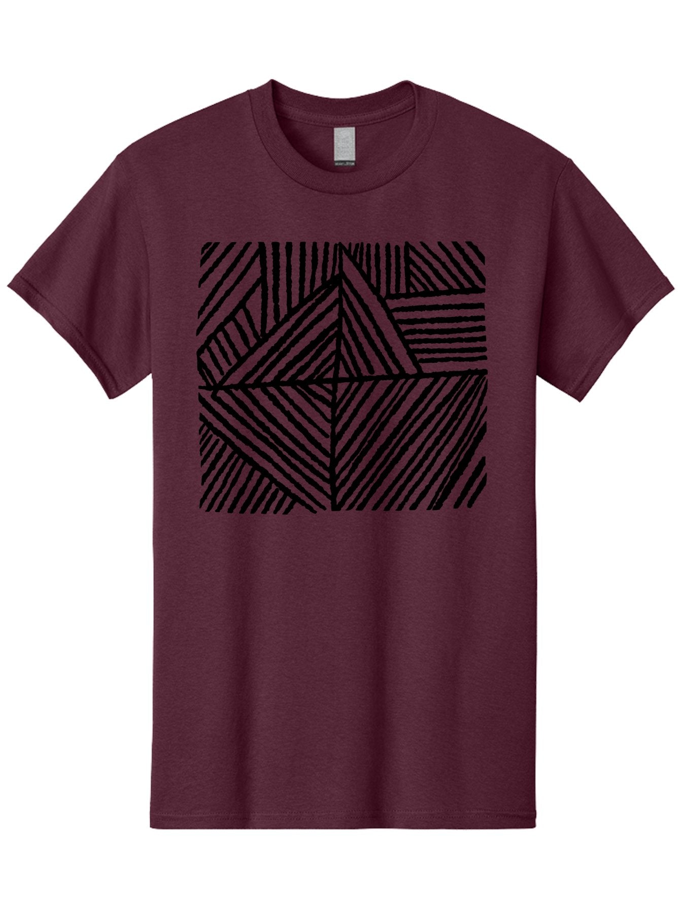 Geometric-Pattern Men'S Graphic Tee, 100% Cotton, Comfortable Casual Summer Wear, Machine Washable, Geometric Pattern, Black Lines, Abstract Design, Modern Art, Optical Illusion, Diagonal Lines, Triangle Shapes, Minimalist Style -  Aaa436 9