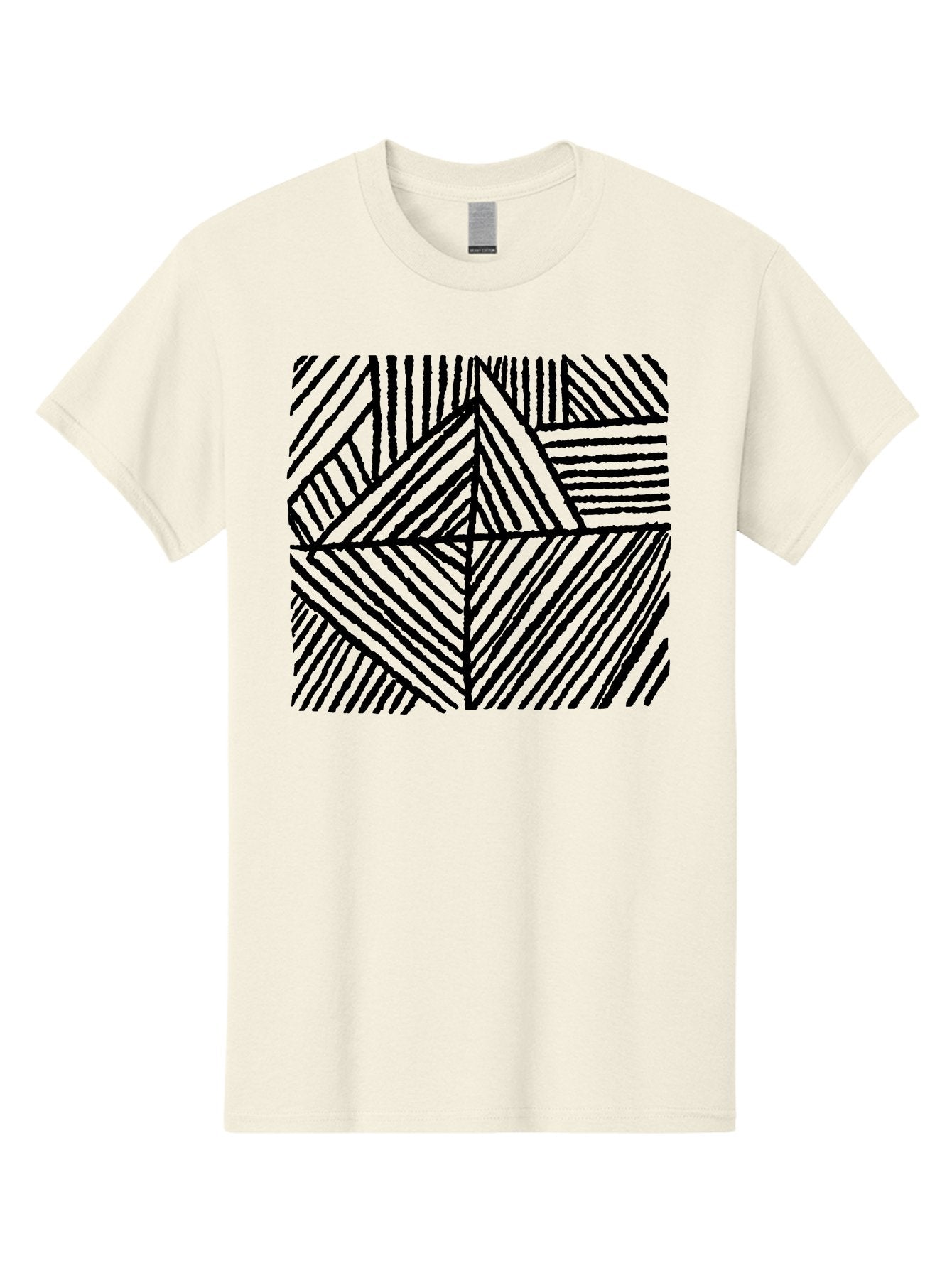 Geometric-Pattern Men'S Graphic Tee, 100% Cotton, Comfortable Casual Summer Wear, Machine Washable, Geometric Pattern, Black Lines, Abstract Design, Modern Art, Optical Illusion, Diagonal Lines, Triangle Shapes, Minimalist Style -  Aaa436 27