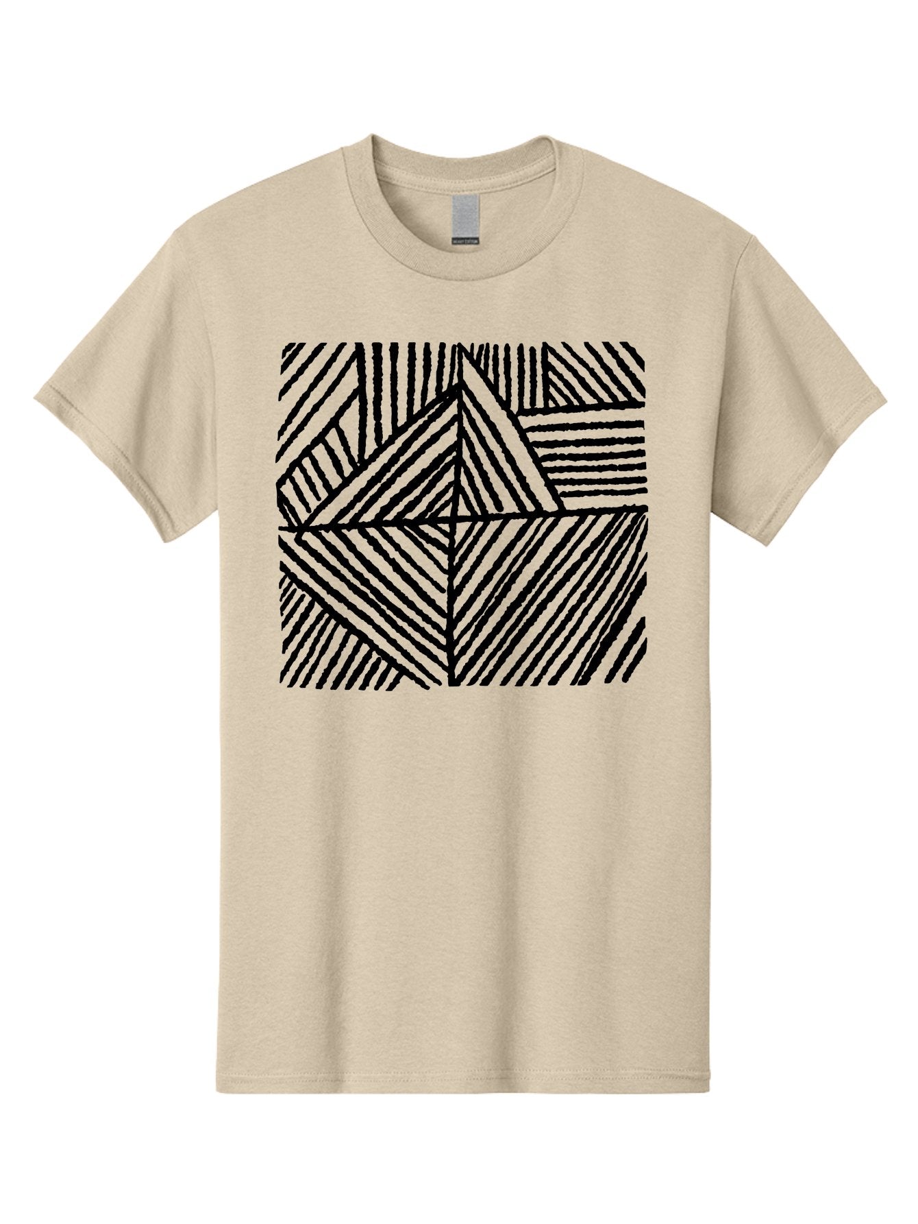 Geometric-Pattern Men'S Graphic Tee, 100% Cotton, Comfortable Casual Summer Wear, Machine Washable, Geometric Pattern, Black Lines, Abstract Design, Modern Art, Optical Illusion, Diagonal Lines, Triangle Shapes, Minimalist Style -  Aaa436 5