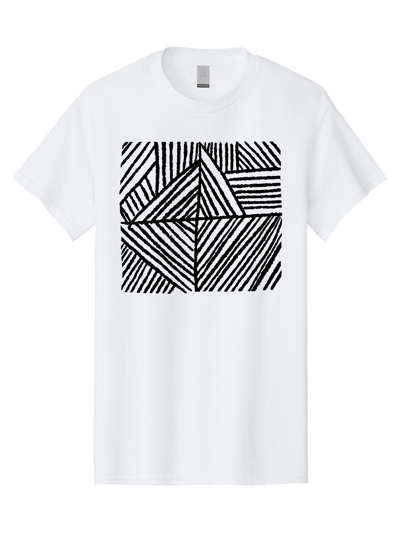 Geometric-Pattern Men'S Graphic Tee, 100% Cotton, Comfortable Casual Summer Wear, Machine Washable, Geometric Pattern, Black Lines, Abstract Design, Modern Art, Optical Illusion, Diagonal Lines, Triangle Shapes, Minimalist Style -  Aaa436 3