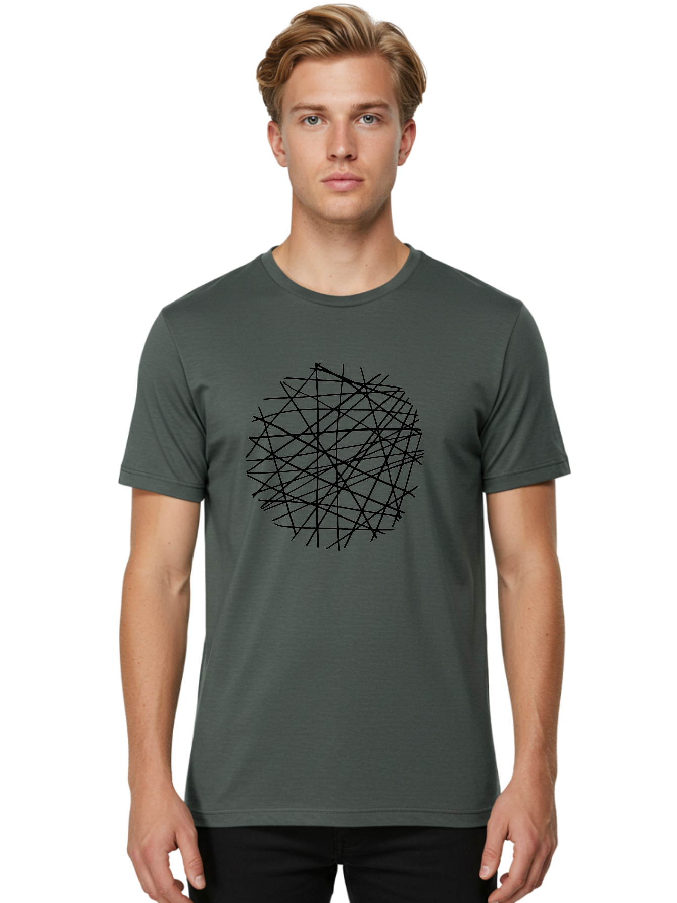 Intersecting-Lines Men'S Graphic Tee, 100% Cotton, Comfortable Casual Summer Wear, Machine Washable, Abstract Art, Chaotic Lines, Black Lines, Intersecting Lines, Complex Pattern, Modern Design, Graphic Illustration -  Aaa439 8