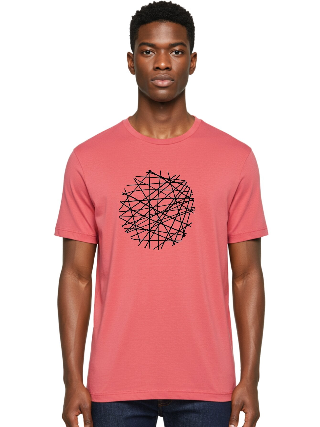Intersecting-Lines Men'S Graphic Tee, 100% Cotton, Comfortable Casual Summer Wear, Machine Washable, Abstract Art, Chaotic Lines, Black Lines, Intersecting Lines, Complex Pattern, Modern Design, Graphic Illustration -  Aaa439 4
