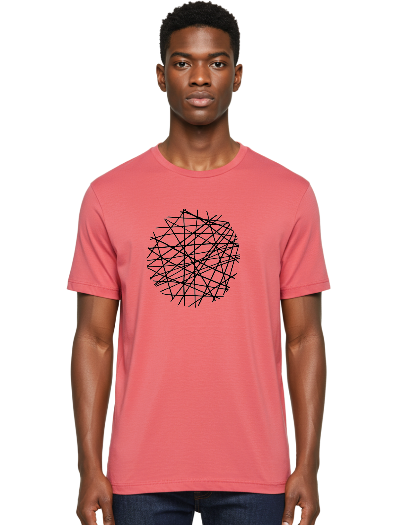 Intersecting-Lines Men'S Graphic Tee, 100% Cotton, Comfortable Casual Summer Wear, Machine Washable, Abstract Art, Chaotic Lines, Black Lines, Intersecting Lines, Complex Pattern, Modern Design, Graphic Illustration -  Aaa439 12