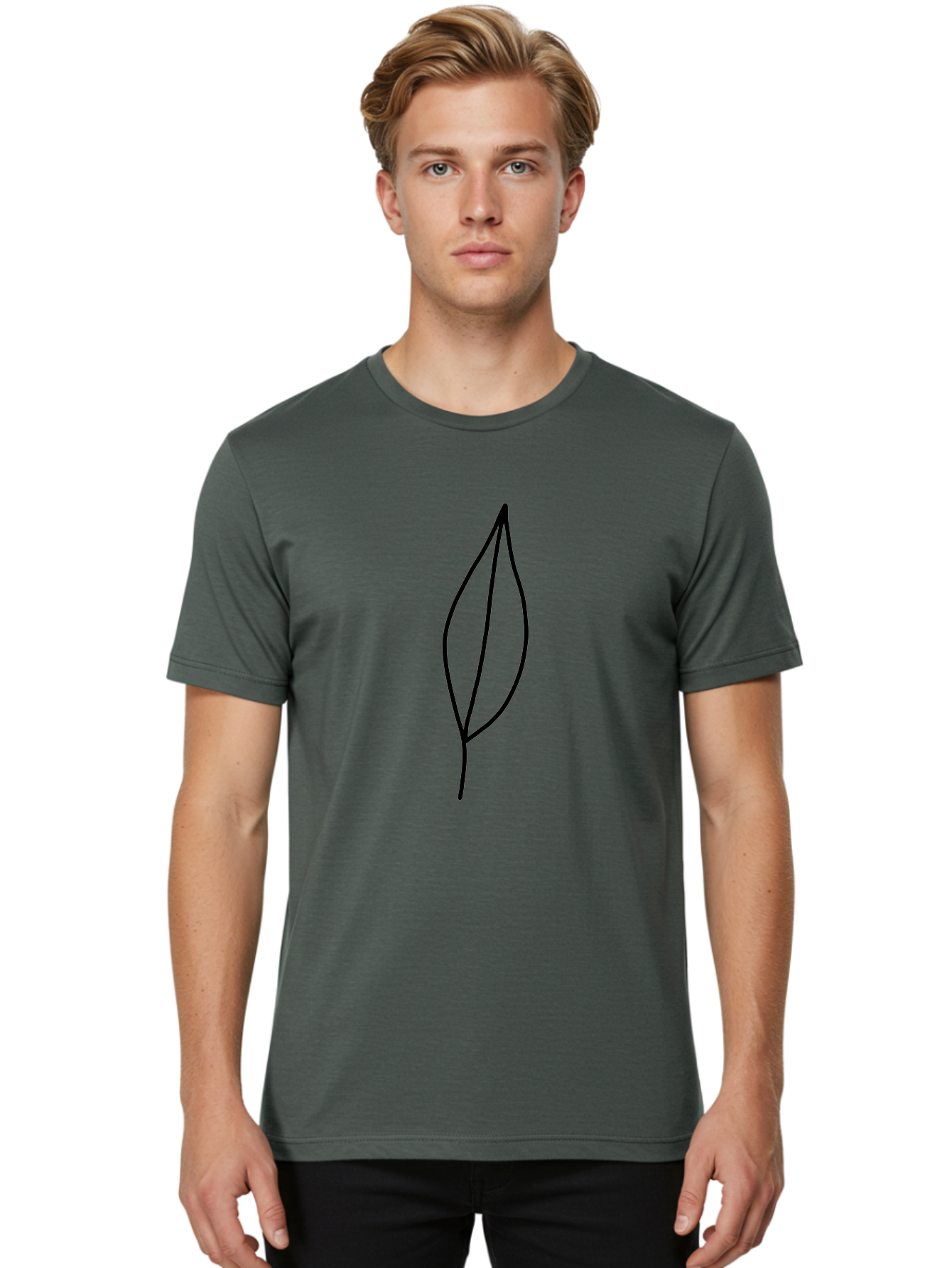 Leaf-2 Men'S Graphic Tee, 100% Cotton, Comfortable Casual Summer Wear, Machine Washable, Simple Leaf Outline, Minimalist Design, Black Line Art, Eco-Friendly Symbol, Nature-Inspired Graphics, Single Leaf Icon, Botanical Illustration, -  Aaa443 4