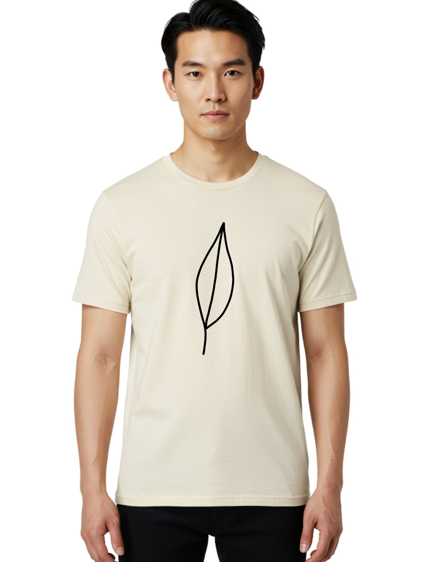 Leaf-2 Men'S Graphic Tee, 100% Cotton, Comfortable Casual Summer Wear, Machine Washable, Simple Leaf Outline, Minimalist Design, Black Line Art, Eco-Friendly Symbol, Nature-Inspired Graphics, Single Leaf Icon, Botanical Illustration, -  Aaa443 24