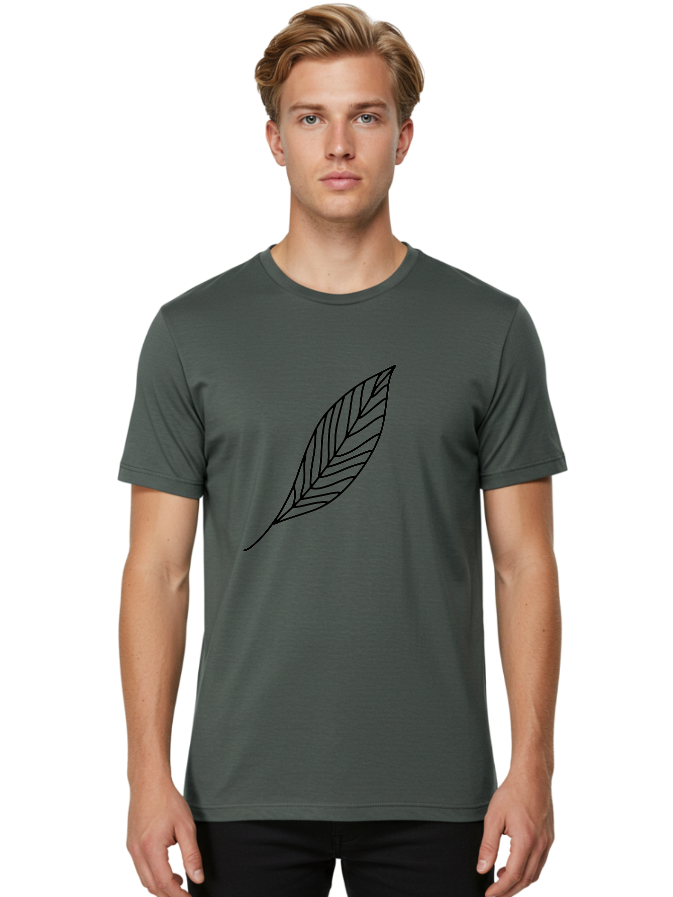 Leaf-Outline Men'S Graphic Tee, 100% Cotton, Comfortable Casual Summer Wear, Machine Washable, Simple Leaf Design, Black Outline, Leaf Illustration, Minimalist Art, Nature-Inspired Graphics, Eco-Friendly Icon -  Aaa447 4