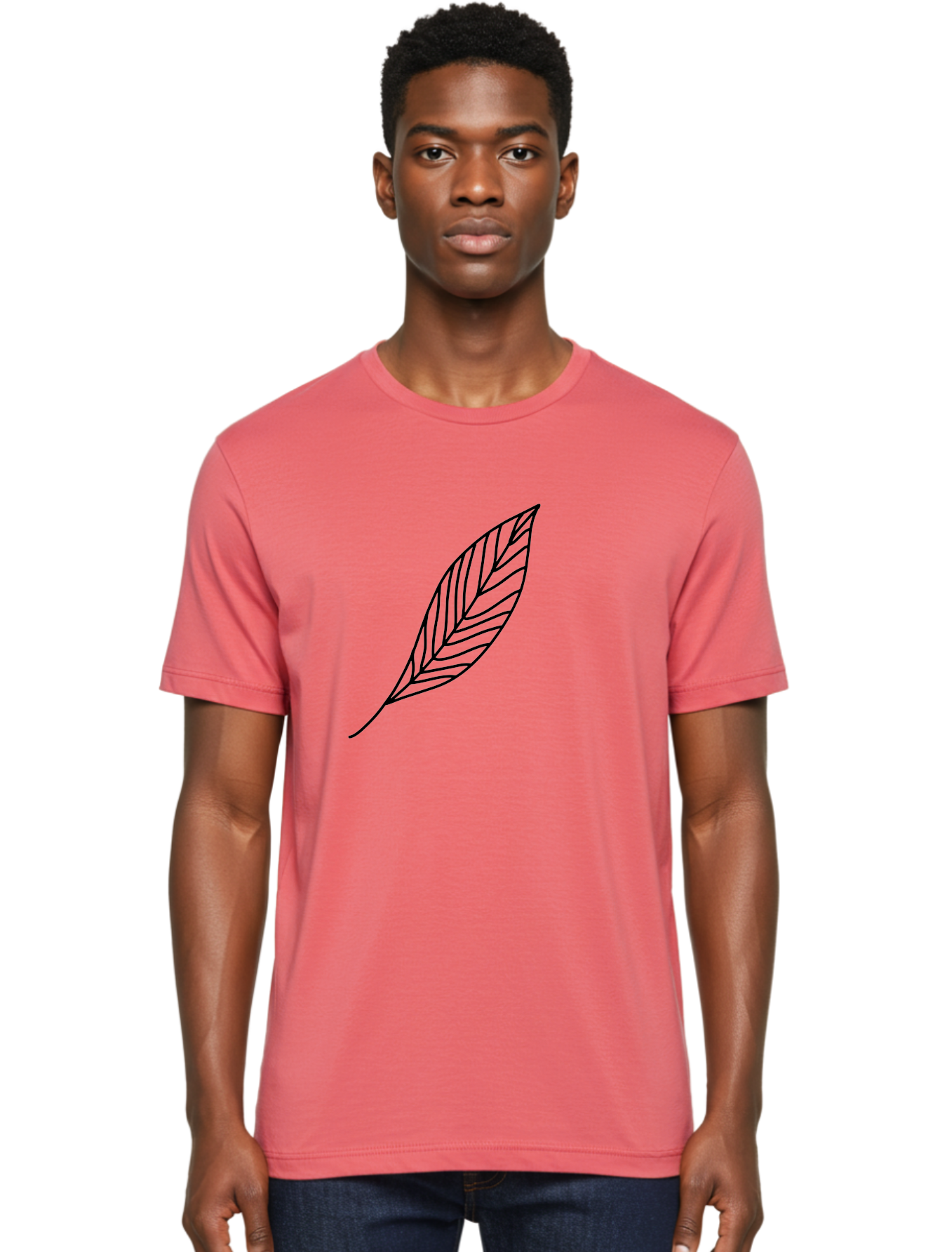 Leaf-Outline Men'S Graphic Tee, 100% Cotton, Comfortable Casual Summer Wear, Machine Washable, Simple Leaf Design, Black Outline, Leaf Illustration, Minimalist Art, Nature-Inspired Graphics, Eco-Friendly Icon -  Aaa447 6