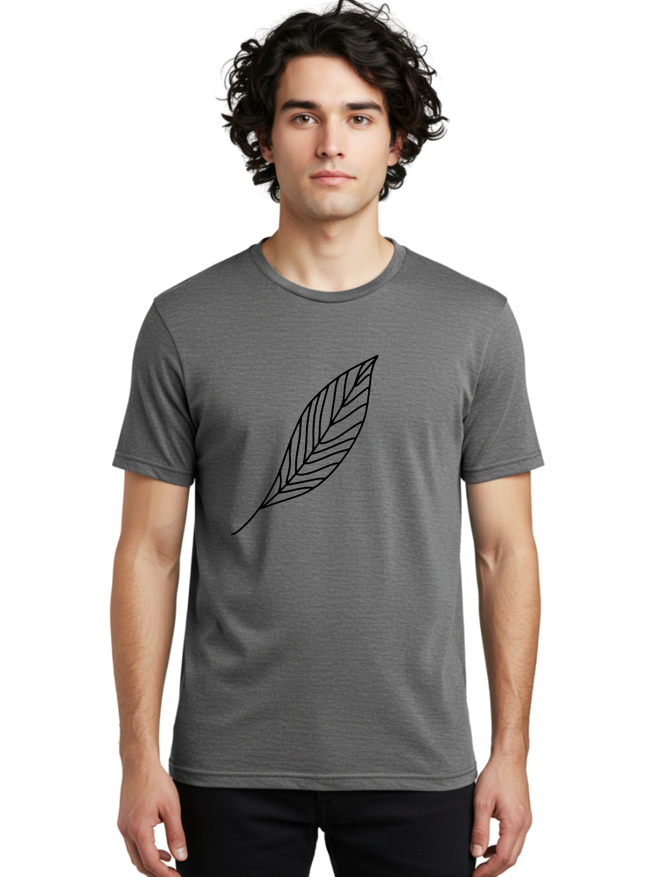 Leaf-Outline Men'S Graphic Tee, 100% Cotton, Comfortable Casual Summer Wear, Machine Washable, Simple Leaf Design, Black Outline, Leaf Illustration, Minimalist Art, Nature-Inspired Graphics, Eco-Friendly Icon -  Aaa447 10