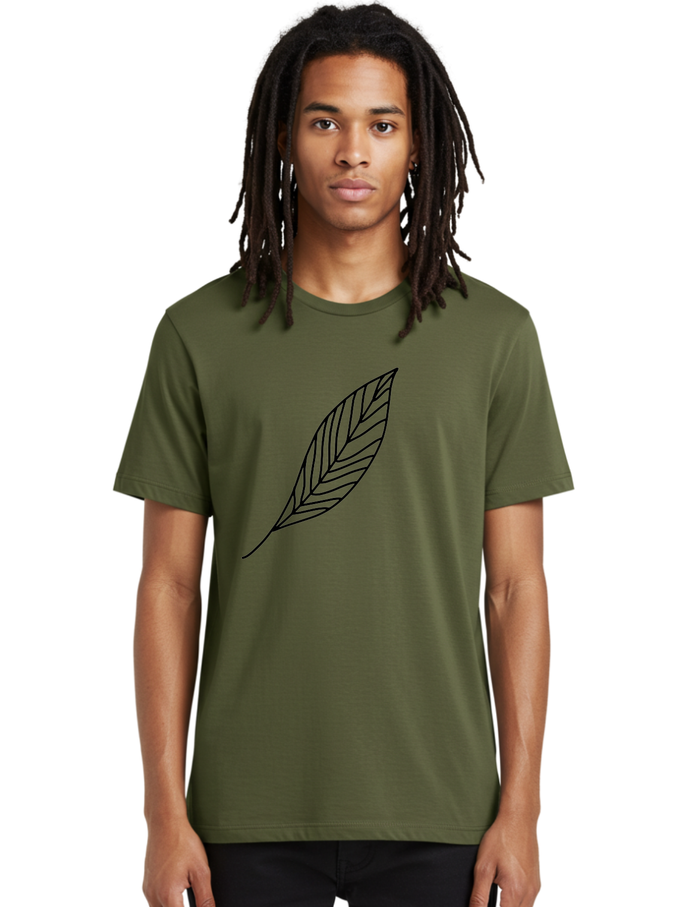 Leaf-Outline Men'S Graphic Tee, 100% Cotton, Comfortable Casual Summer Wear, Machine Washable, Simple Leaf Design, Black Outline, Leaf Illustration, Minimalist Art, Nature-Inspired Graphics, Eco-Friendly Icon -  Aaa447 16