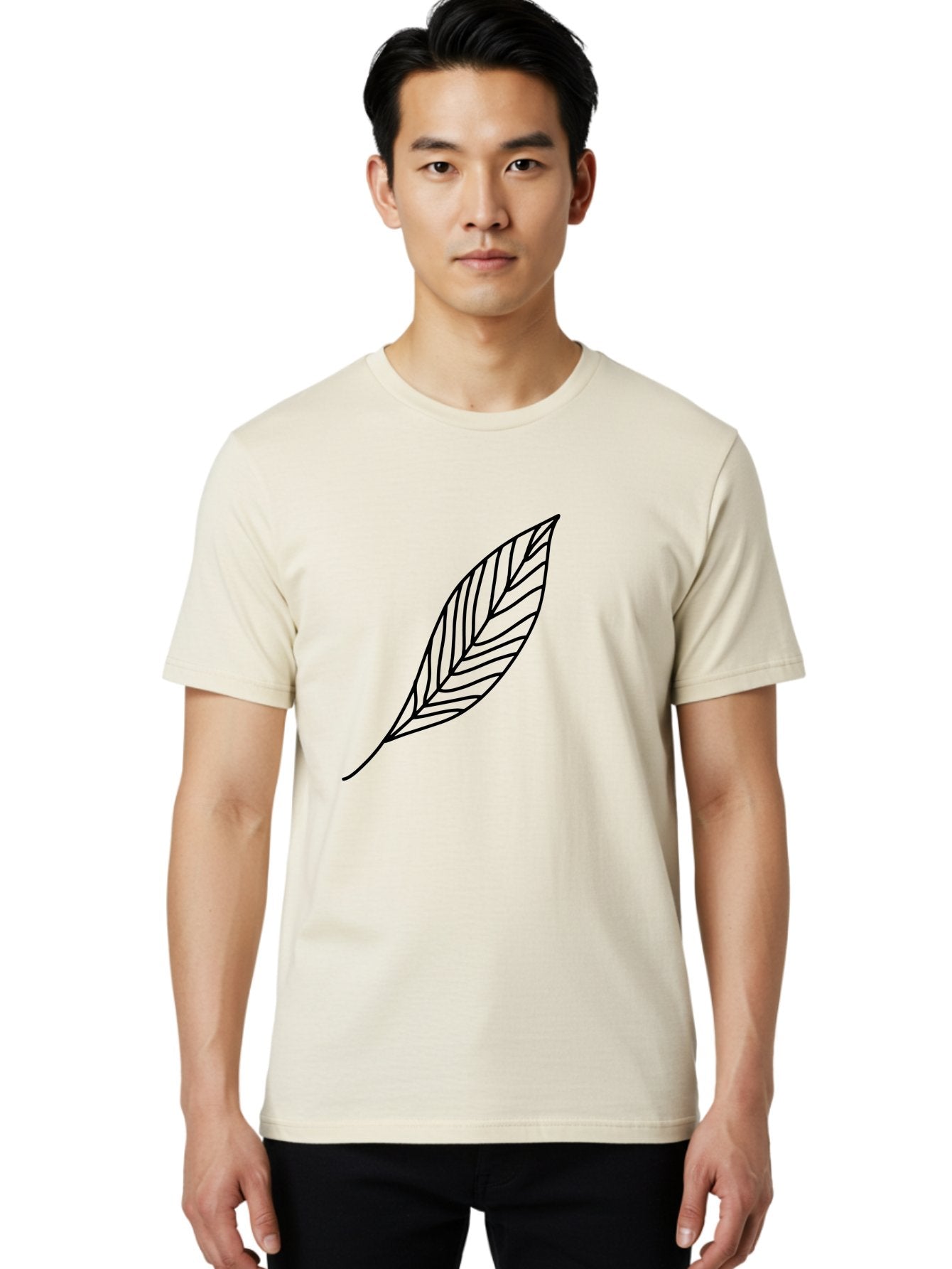 Leaf-Outline Men'S Graphic Tee, 100% Cotton, Comfortable Casual Summer Wear, Machine Washable, Simple Leaf Design, Black Outline, Leaf Illustration, Minimalist Art, Nature-Inspired Graphics, Eco-Friendly Icon -  Aaa447 28