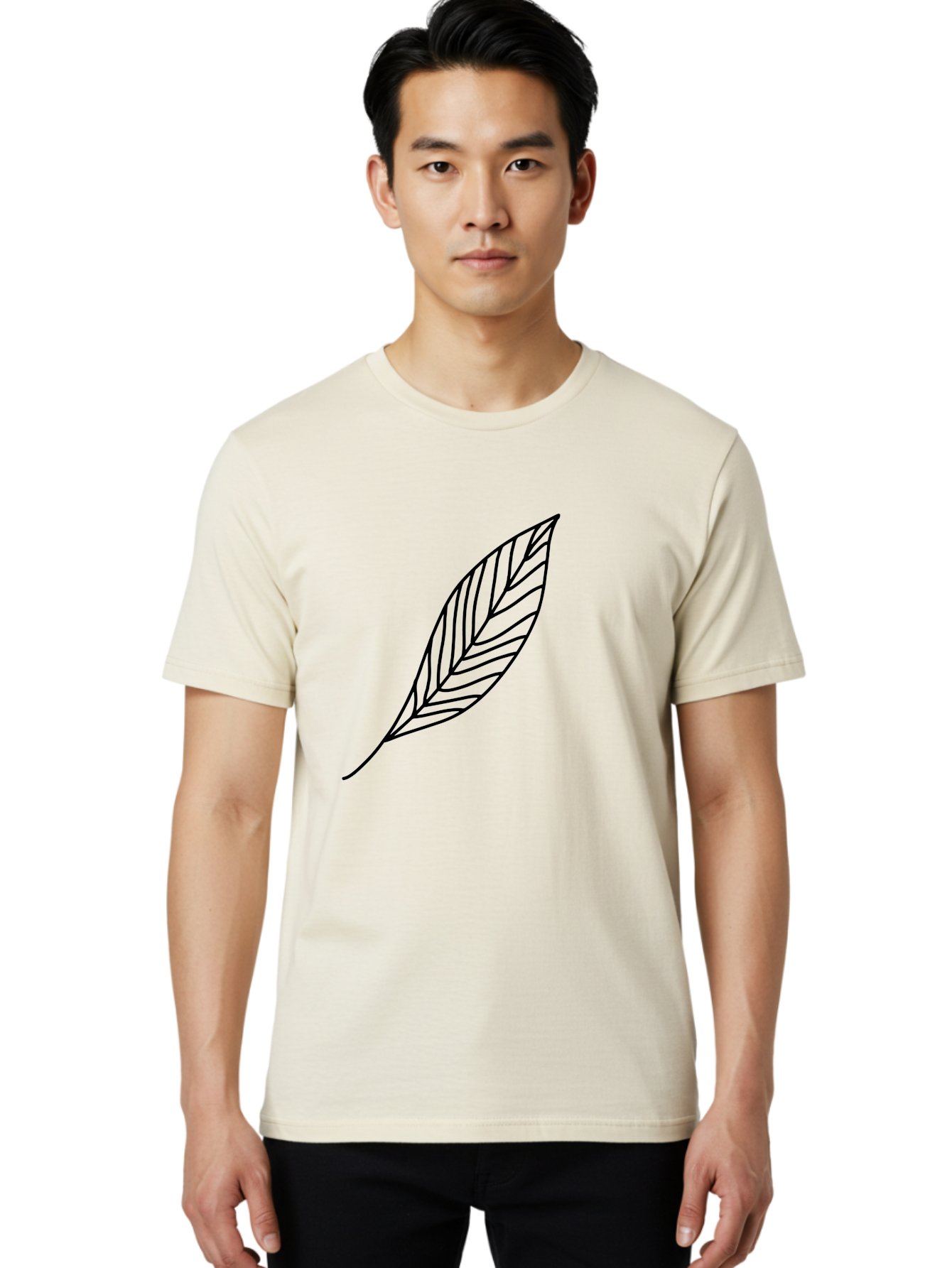 Leaf-Outline Men'S Graphic Tee, 100% Cotton, Comfortable Casual Summer Wear, Machine Washable, Simple Leaf Design, Black Outline, Leaf Illustration, Minimalist Art, Nature-Inspired Graphics, Eco-Friendly Icon -  Aaa447 18