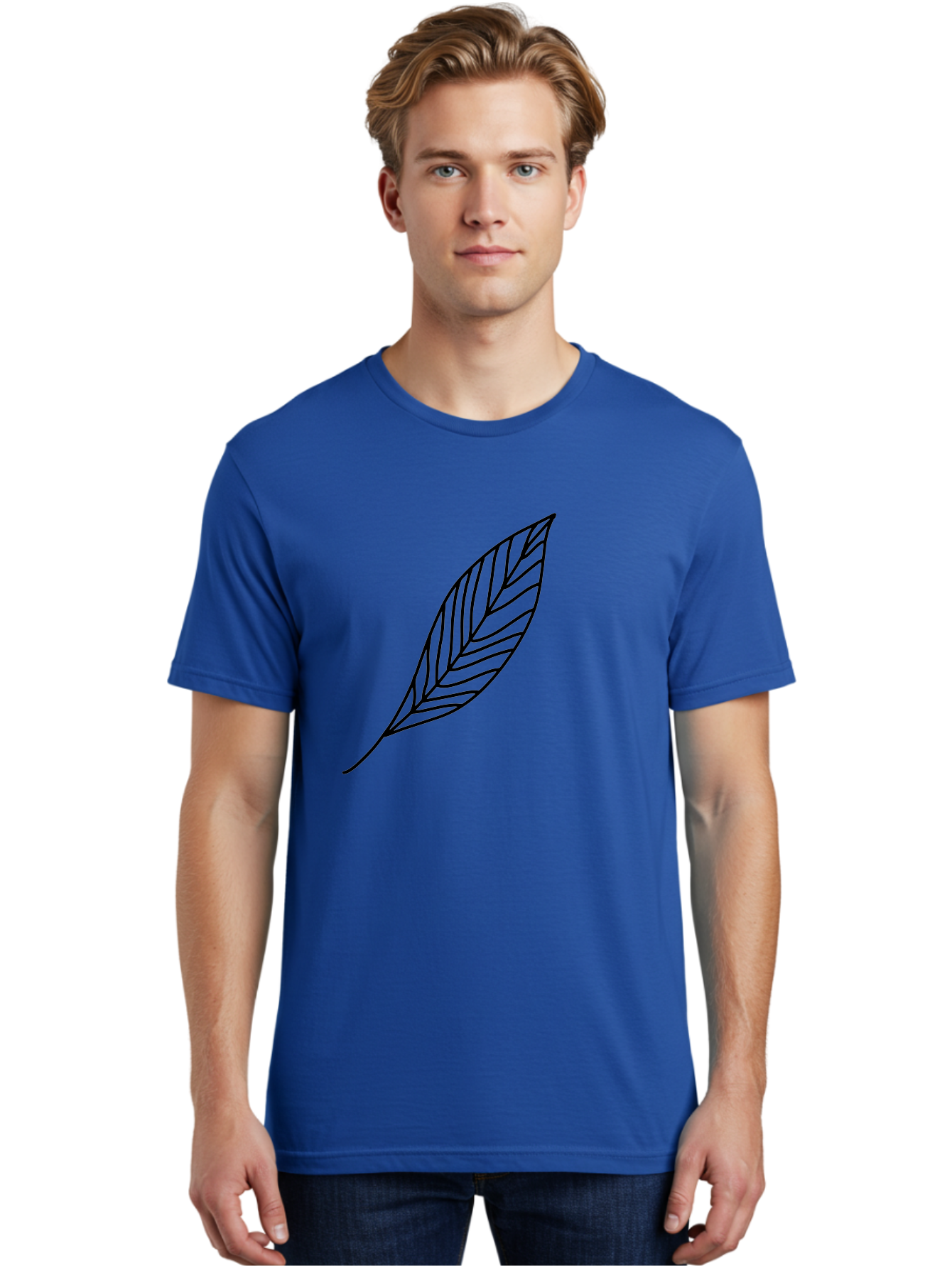 Leaf-Outline Men'S Graphic Tee, 100% Cotton, Comfortable Casual Summer Wear, Machine Washable, Simple Leaf Design, Black Outline, Leaf Illustration, Minimalist Art, Nature-Inspired Graphics, Eco-Friendly Icon -  Aaa447 26