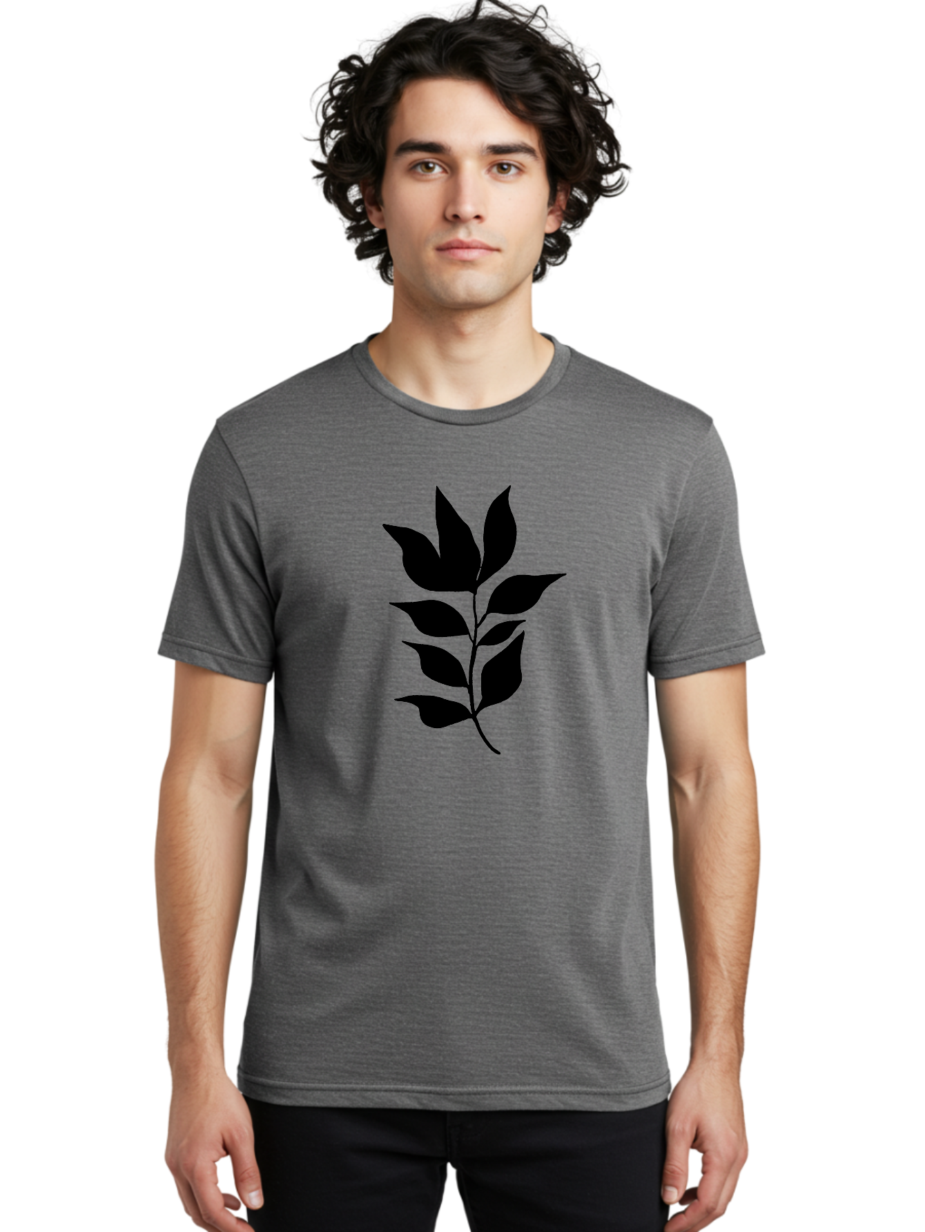 Leaf-Silhouette Men'S Graphic Tee, 100% Cotton, Comfortable Casual Summer Wear, Machine Washable, Leafy Branch, Foliage, Silhouette, Nature Icon, Simple Design, Leaf Graphics, Floral Element, Minimalist Art, Plant Symbol -  Aaa448 10
