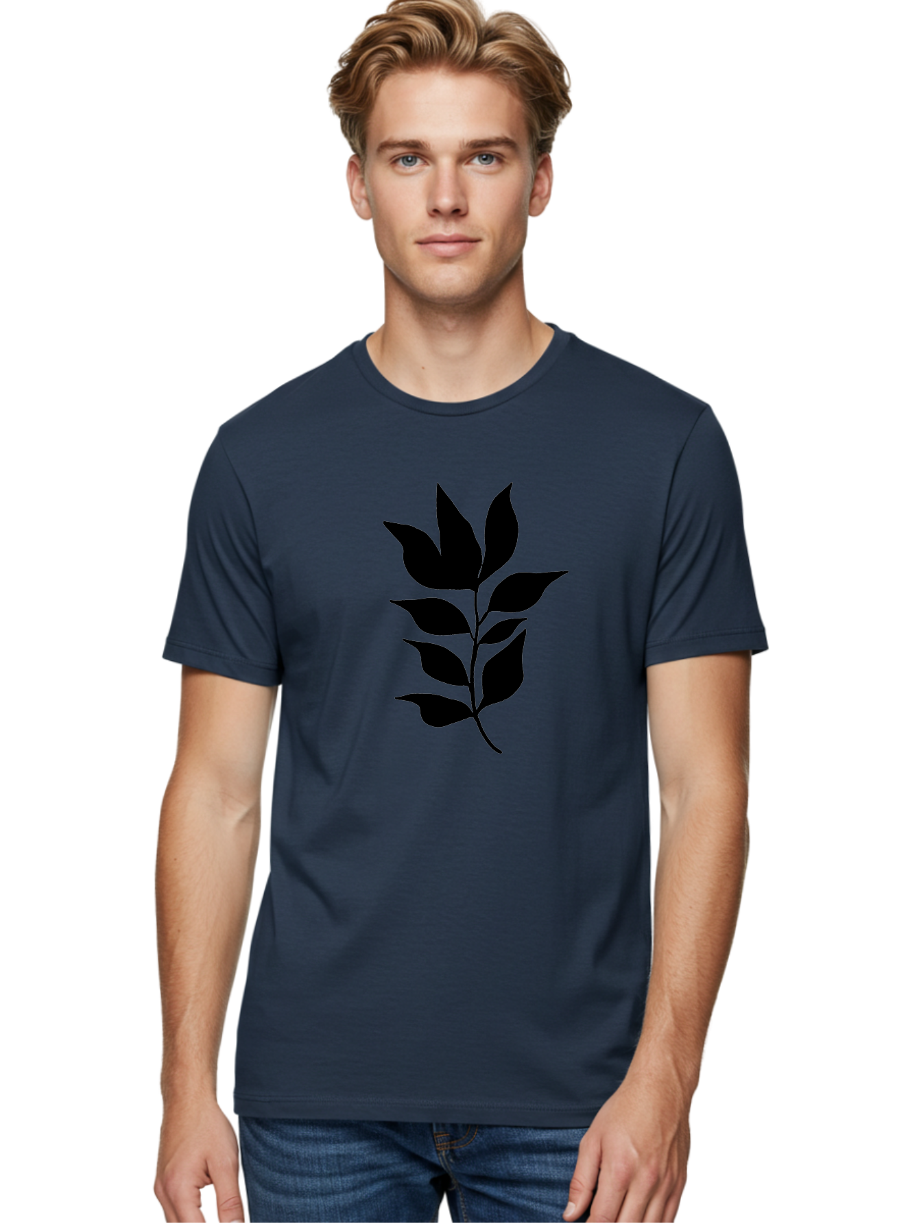 Leaf-Silhouette Men'S Graphic Tee, 100% Cotton, Comfortable Casual Summer Wear, Machine Washable, Leafy Branch, Foliage, Silhouette, Nature Icon, Simple Design, Leaf Graphics, Floral Element, Minimalist Art, Plant Symbol -  Aaa448 20