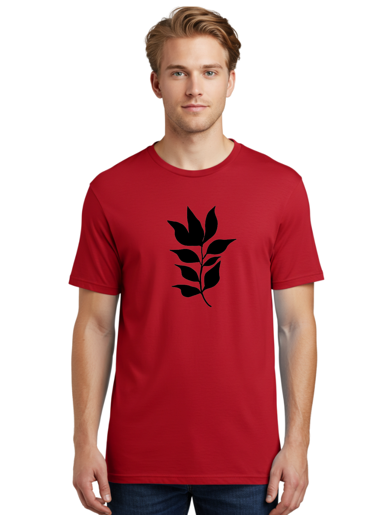 Leaf-Silhouette Men'S Graphic Tee, 100% Cotton, Comfortable Casual Summer Wear, Machine Washable, Leafy Branch, Foliage, Silhouette, Nature Icon, Simple Design, Leaf Graphics, Floral Element, Minimalist Art, Plant Symbol -  Aaa448 24