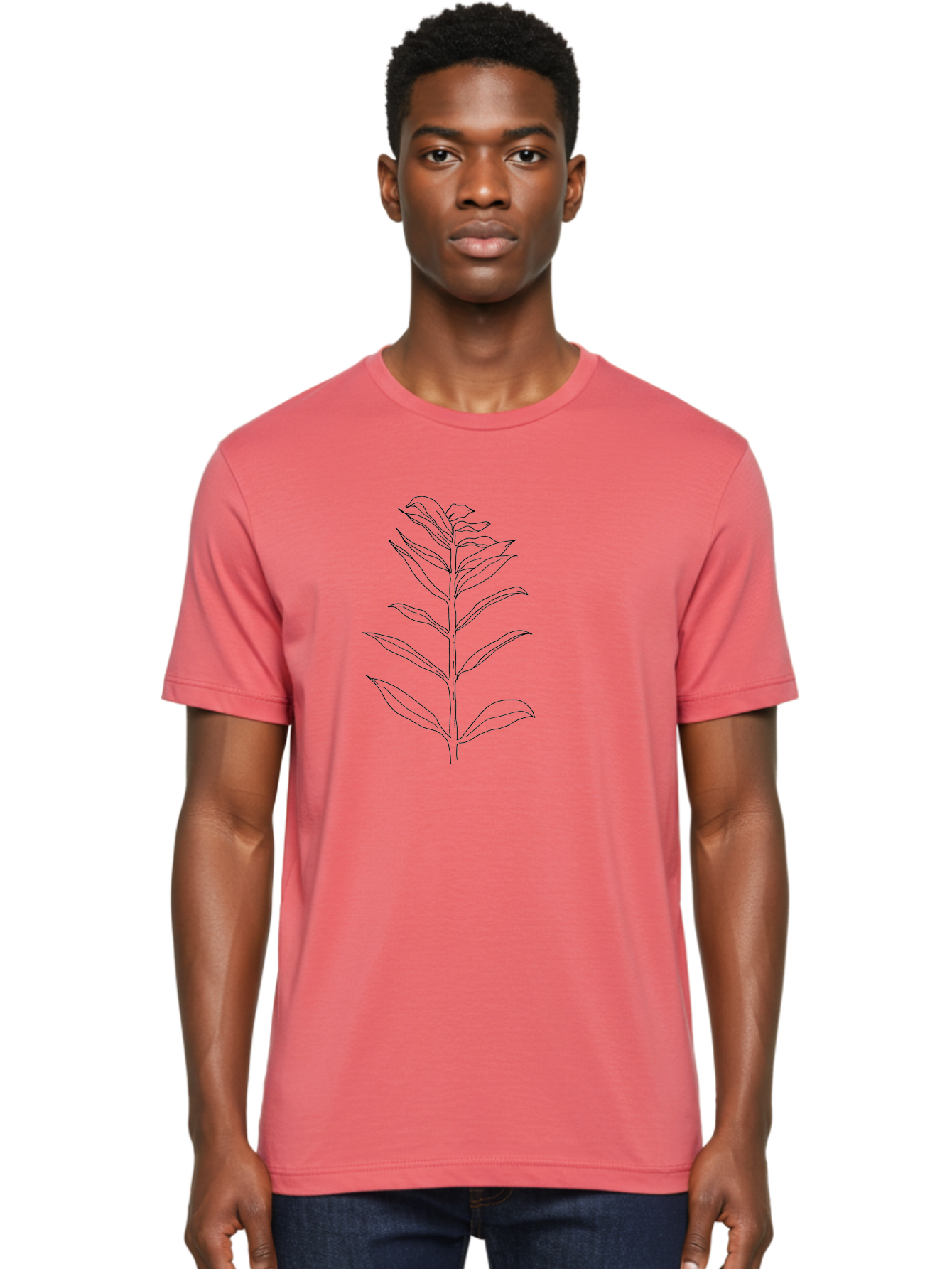 Leaf Men'S Graphic Tee, 100% Cotton, Comfortable Casual Summer Wear, Machine Washable, Hand-Drawn Leaf, Simple Illustration, Black Outline, Leafy Branch, Minimalist Design, Botanical Art -  Aaa449 6