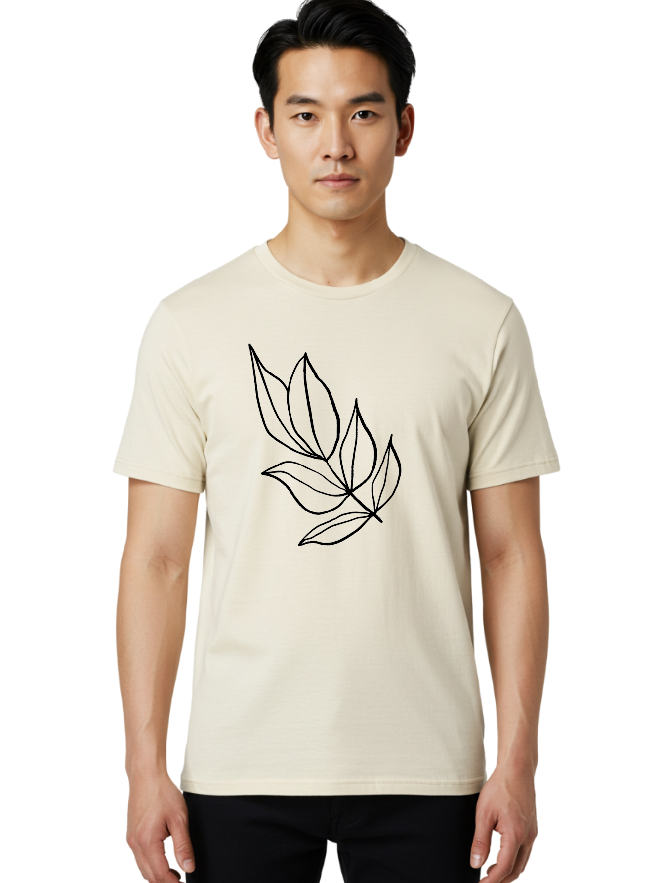 Leaves-1 Men'S Graphic Tee, 100% Cotton, Comfortable Casual Summer Wear, Machine Washable, Simple Line Art, Minimalist Design, Botanical Illustration, Leafy Greens, Nature-Inspired Graphics, Elegant Simplicity, Vector Art, Black Lines -  Aaa450 18