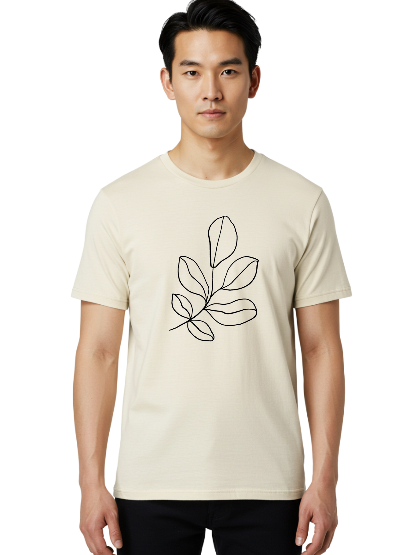 Leaves-2 Men'S Graphic Tee, 100% Cotton, Comfortable Casual Summer Wear, Machine Washable, Minimalist Leaf Design, Simple Line Art, Botanical Illustration, Leaf Pattern, Nature-Inspired Graphics, Organic Shapes, Black Outline -  Aaa451 18