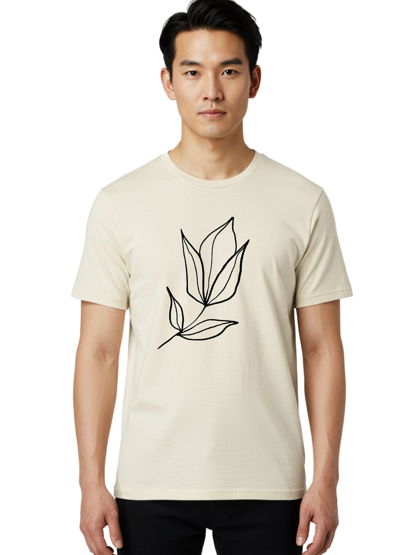 Leaves-3 Men'S Graphic Tee, 100% Cotton, Comfortable Casual Summer Wear, Machine Washable, Simple Leaf Illustration, Minimalist Design, Black Outline, Botanical Art, Leaf Pattern, Nature-Inspired Graphics, Simple Shapes -  Aaa452 6
