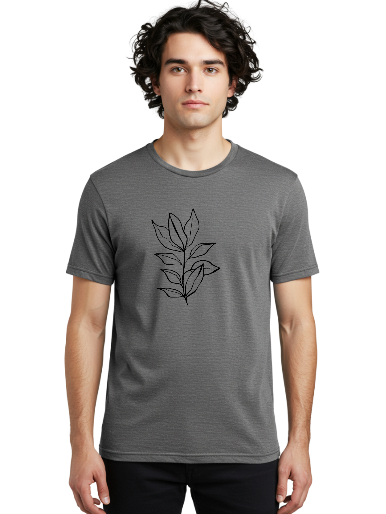 Leaves-4 Men'S Graphic Tee, 100% Cotton, Comfortable Casual Summer Wear, Machine Washable, Simple Leaf Design, Minimalist Art, Black Outline, Leaves, Foliage, Botanical Illustration, Simple Graphics, Modern Art -  Aaa453 10