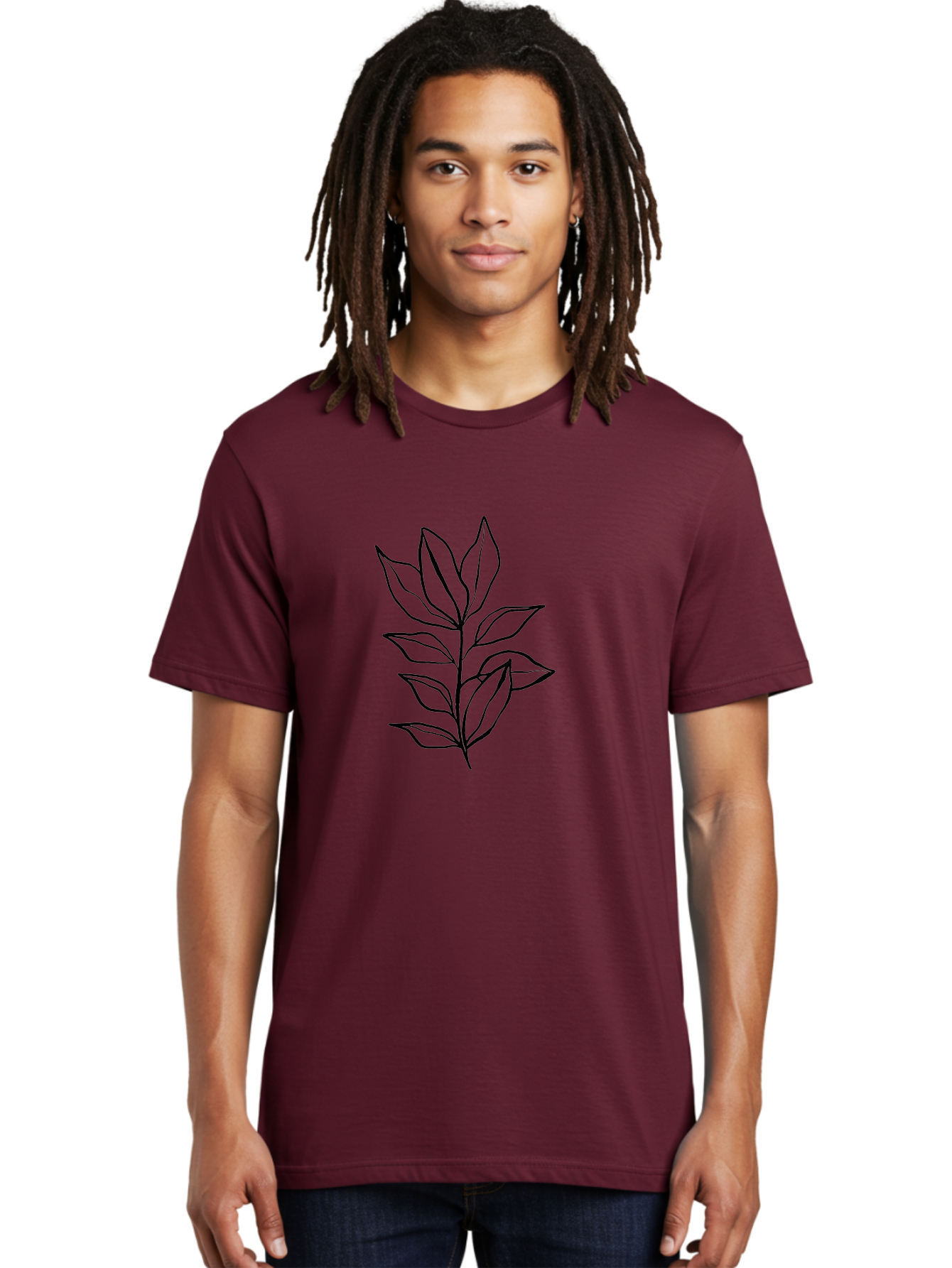 Leaves-4 Men'S Graphic Tee, 100% Cotton, Comfortable Casual Summer Wear, Machine Washable, Simple Leaf Design, Minimalist Art, Black Outline, Leaves, Foliage, Botanical Illustration, Simple Graphics, Modern Art -  Aaa453 14