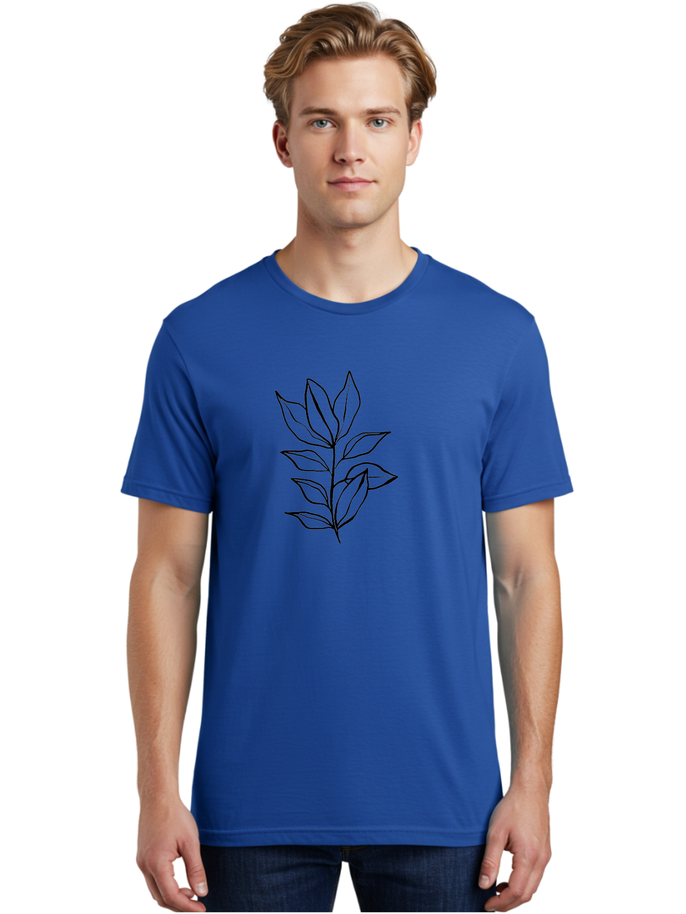 Leaves-4 Men'S Graphic Tee, 100% Cotton, Comfortable Casual Summer Wear, Machine Washable, Simple Leaf Design, Minimalist Art, Black Outline, Leaves, Foliage, Botanical Illustration, Simple Graphics, Modern Art -  Aaa453 26