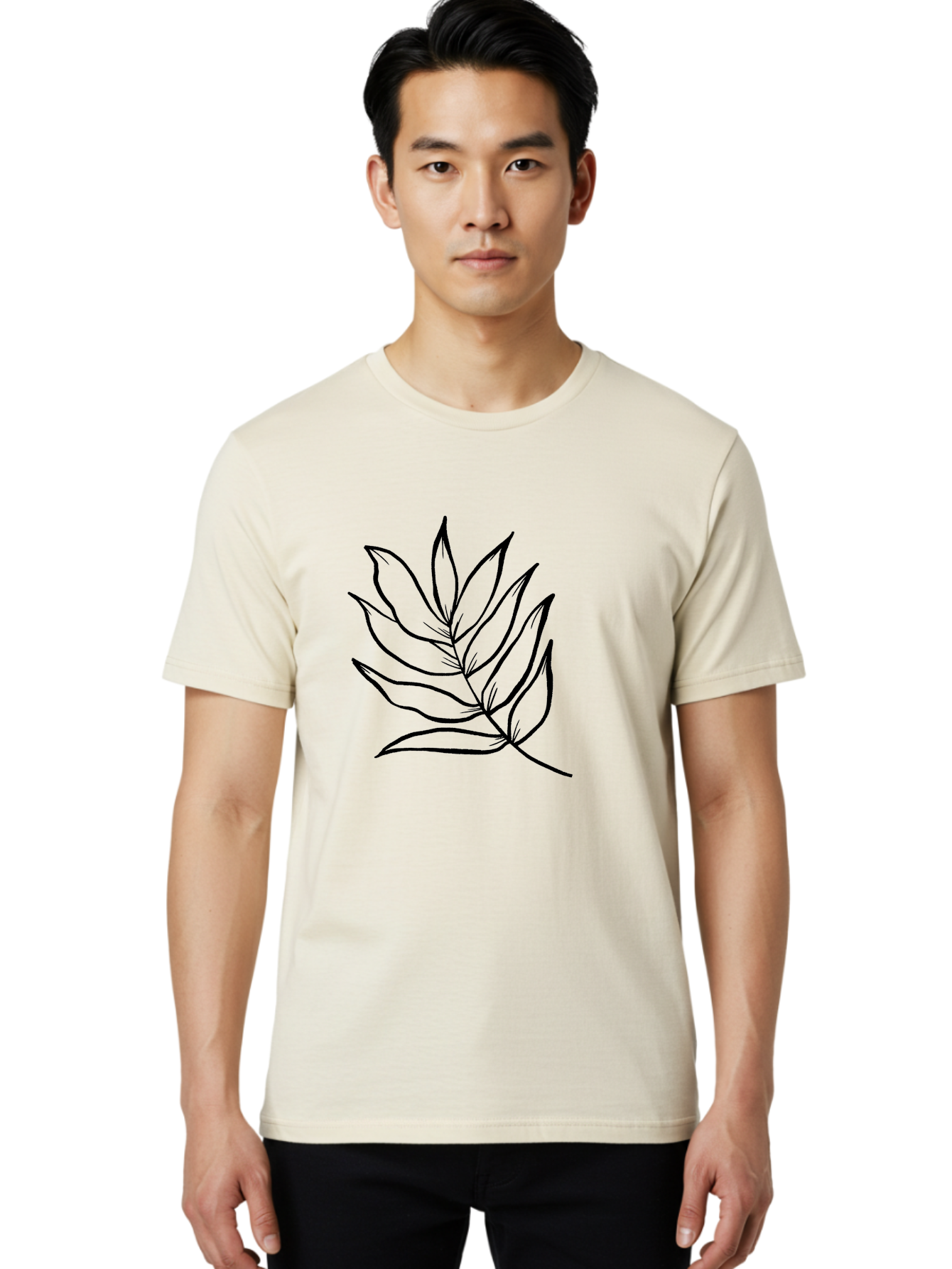 Leaves-7 Men'S Graphic Tee, 100% Cotton, Comfortable Casual Summer Wear, Machine Washable, Hand-Drawn Leaf, Simple Line Art, Minimalist Design, Black Silhouette, Natural Elements, Leaf Illustration, Botanical Art -  Aaa456 18
