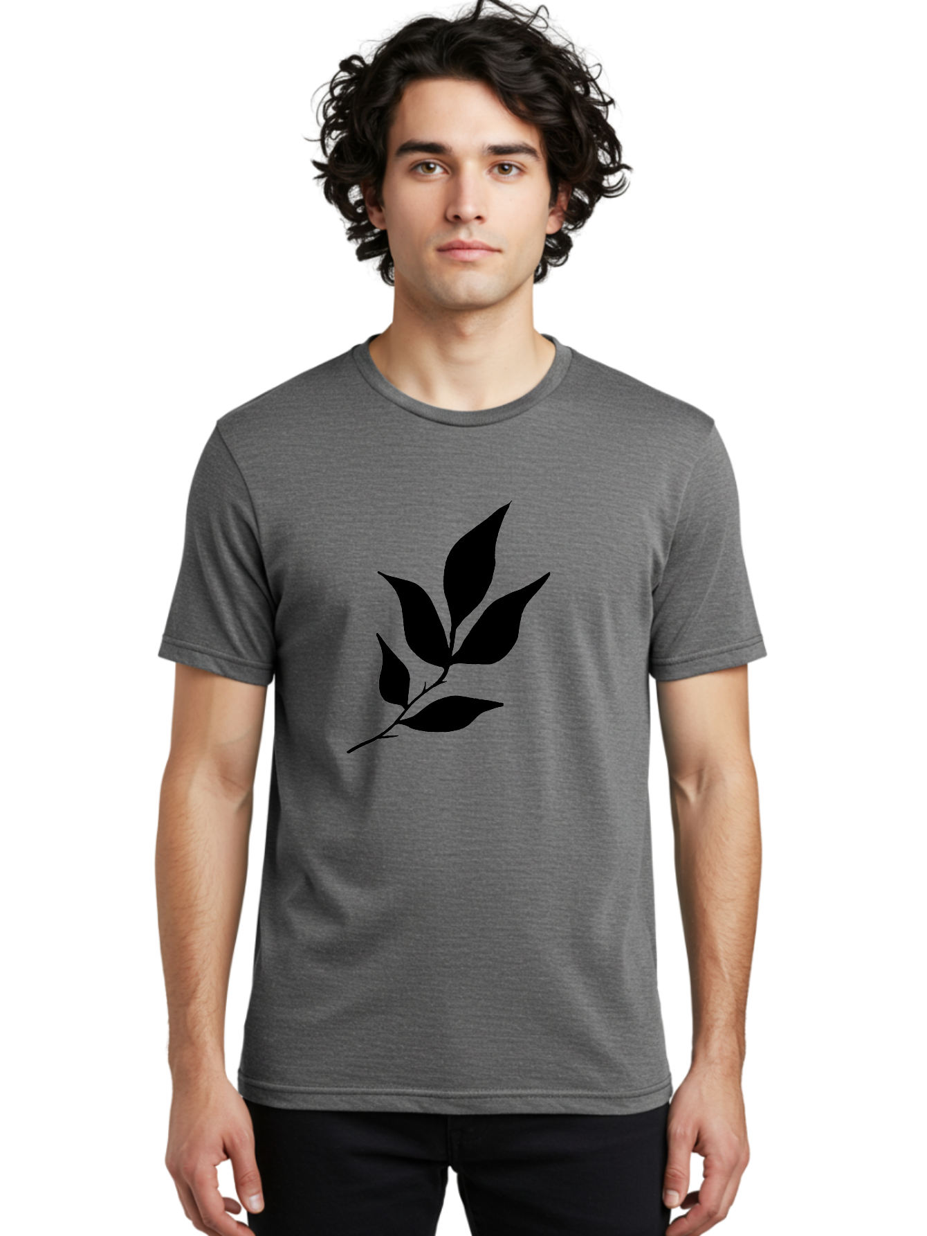 Leaves-8 Men'S Graphic Tee, 100% Cotton, Comfortable Casual Summer Wear, Machine Washable, Black Leaves On Branch, Leaf Silhouette, Minimalist Design, Simple Graphics, Black And Green, Nature Elements, Botanical Illustration, Leaf Graphic -  Aaa457 10
