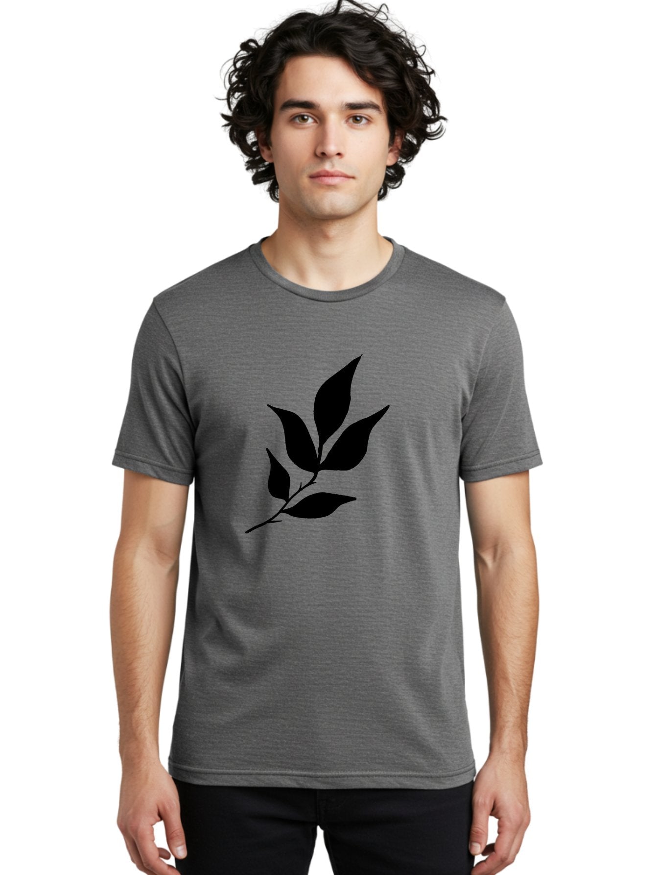Leaves-8 Men'S Graphic Tee, 100% Cotton, Comfortable Casual Summer Wear, Machine Washable, Black Leaves On Branch, Leaf Silhouette, Minimalist Design, Simple Graphics, Black And Green, Nature Elements, Botanical Illustration, Leaf Graphic -  Aaa457 8