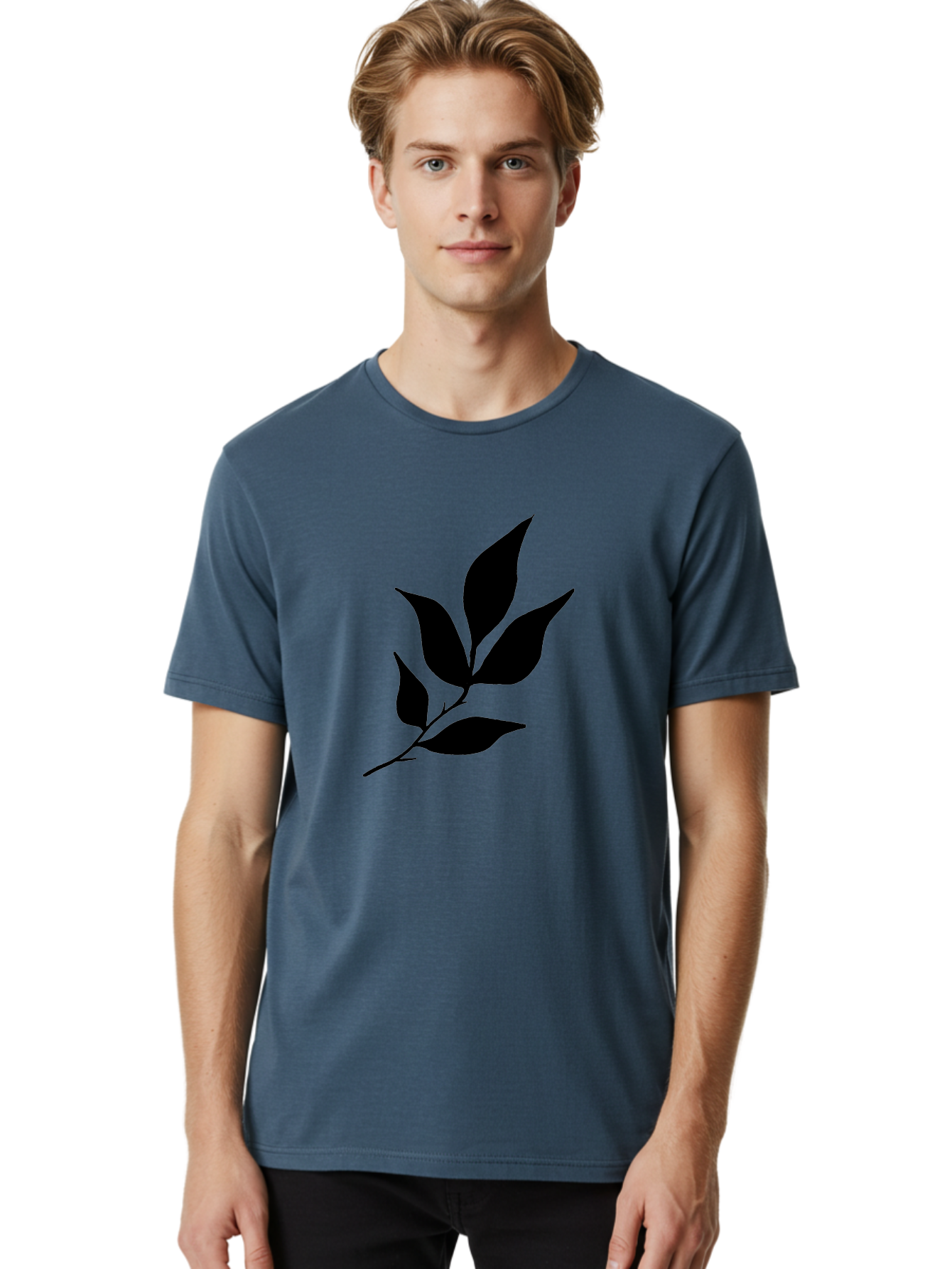 Leaves-8 Men'S Graphic Tee, 100% Cotton, Comfortable Casual Summer Wear, Machine Washable, Black Leaves On Branch, Leaf Silhouette, Minimalist Design, Simple Graphics, Black And Green, Nature Elements, Botanical Illustration, Leaf Graphic -  Aaa457 12