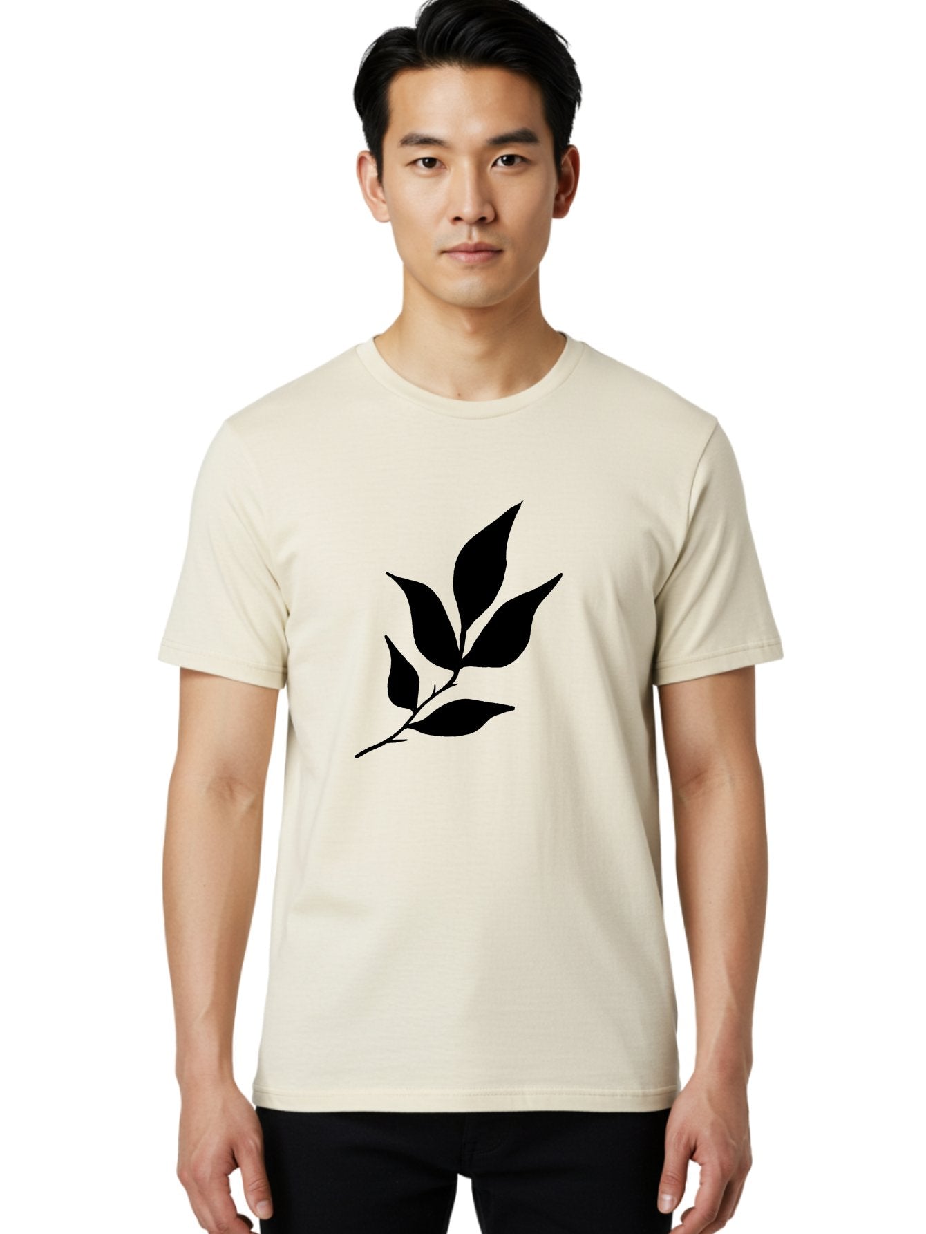 Leaves-8 Men'S Graphic Tee, 100% Cotton, Comfortable Casual Summer Wear, Machine Washable, Black Leaves On Branch, Leaf Silhouette, Minimalist Design, Simple Graphics, Black And Green, Nature Elements, Botanical Illustration, Leaf Graphic -  Aaa457 18