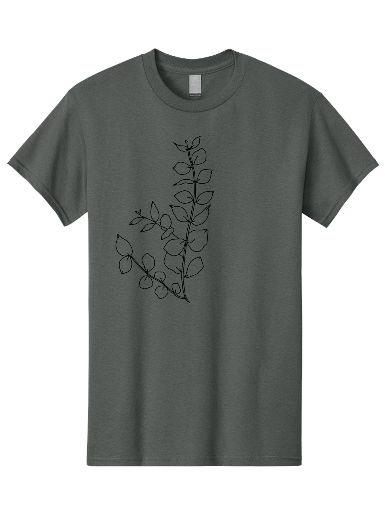 Leaves Men'S Graphic Tee, 100% Cotton, Comfortable Casual Summer Wear, Machine Washable, Hand-Drawn Illustration, Leafy Stem, Simple Line Art, Minimalist Design, Botanical Elements, Delicate Pattern, Natural Motifs -  Aaa458