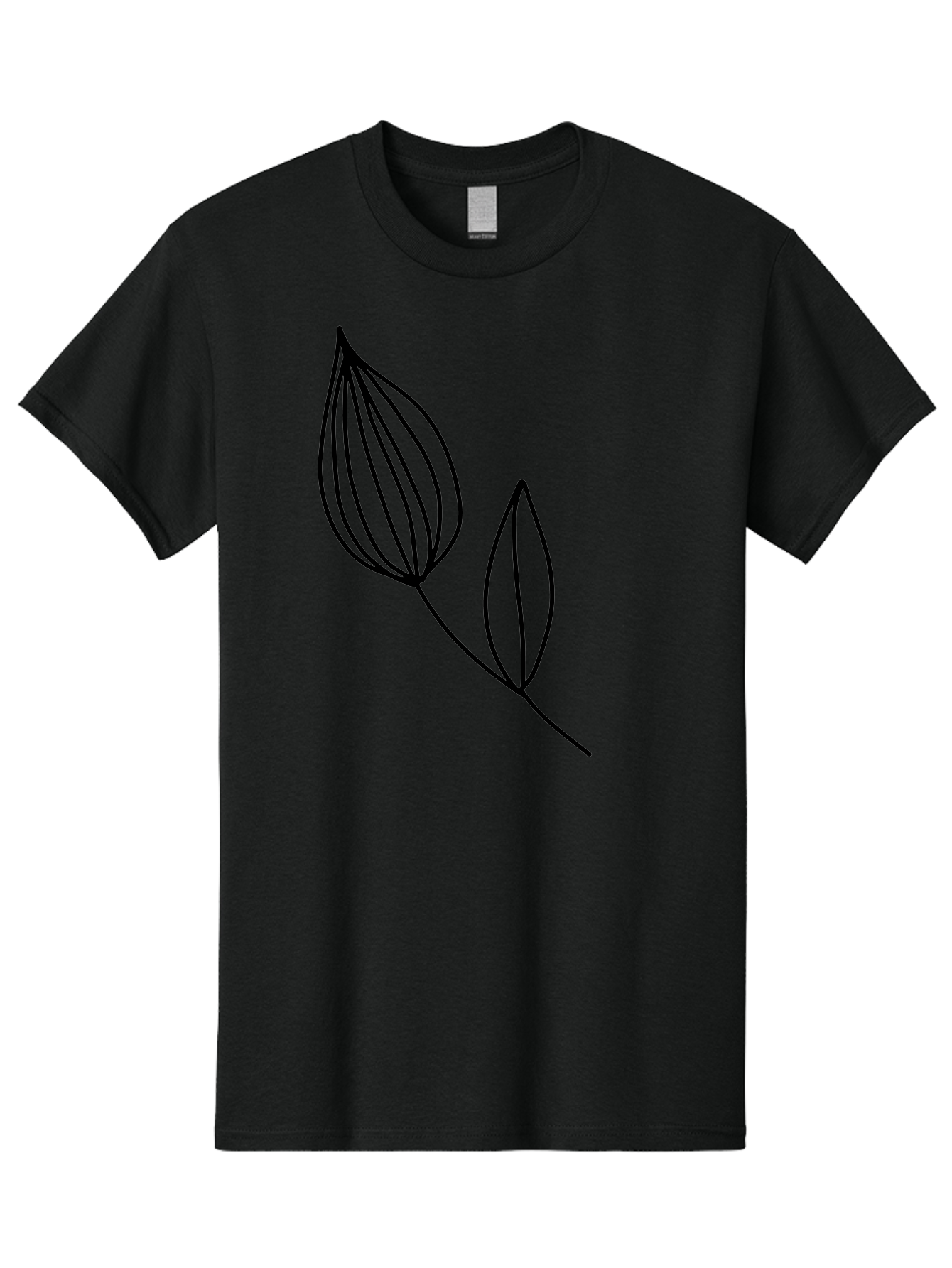 Line-Drawing-Leaves Men'S Graphic Tee, 100% Cotton, Comfortable Casual Summer Wear, Machine Washable, Minimalist Design, Leafy Stem, Simple Lines, Botanical Illustration, Modern Art, Contemporary Style, Black And Green -  Aaa459