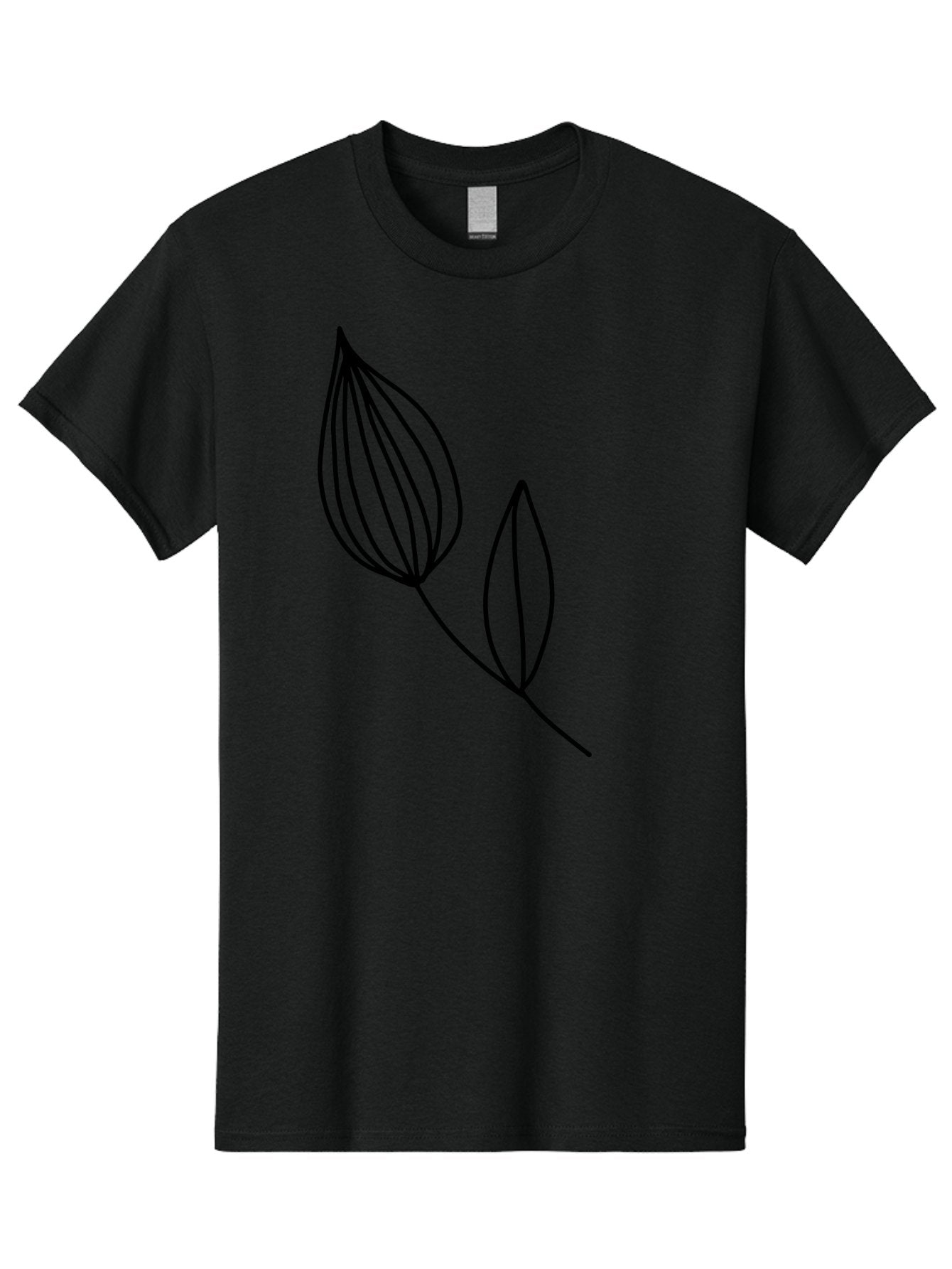 Line-Drawing-Leaves Men'S Graphic Tee, 100% Cotton, Comfortable Casual Summer Wear, Machine Washable, Minimalist Design, Leafy Stem, Simple Lines, Botanical Illustration, Modern Art, Contemporary Style, Black And Green -  Aaa459 11