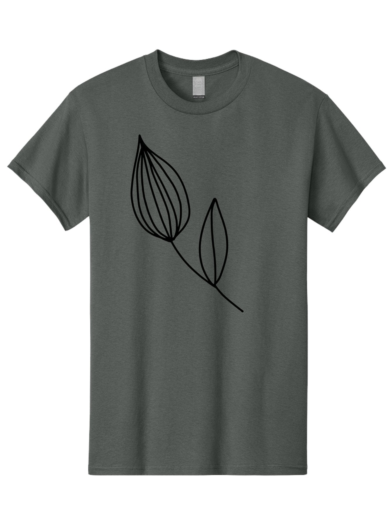 Line-Drawing-Leaves Men'S Graphic Tee, 100% Cotton, Comfortable Casual Summer Wear, Machine Washable, Minimalist Design, Leafy Stem, Simple Lines, Botanical Illustration, Modern Art, Contemporary Style, Black And Green -  Aaa459 15