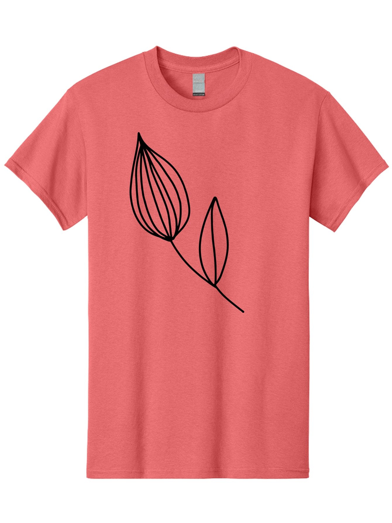 Line-Drawing-Leaves Men'S Graphic Tee, 100% Cotton, Comfortable Casual Summer Wear, Machine Washable, Minimalist Design, Leafy Stem, Simple Lines, Botanical Illustration, Modern Art, Contemporary Style, Black And Green -  Aaa459 21