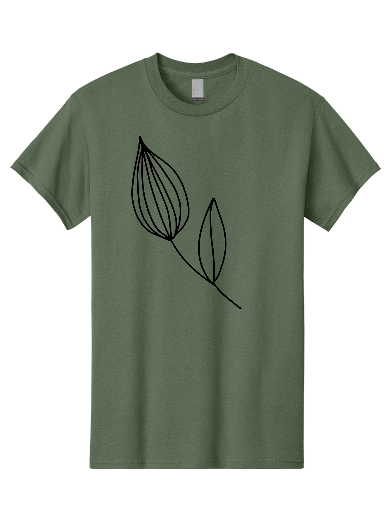 Line-Drawing-Leaves Men'S Graphic Tee, 100% Cotton, Comfortable Casual Summer Wear, Machine Washable, Minimalist Design, Leafy Stem, Simple Lines, Botanical Illustration, Modern Art, Contemporary Style, Black And Green -  Aaa459 15