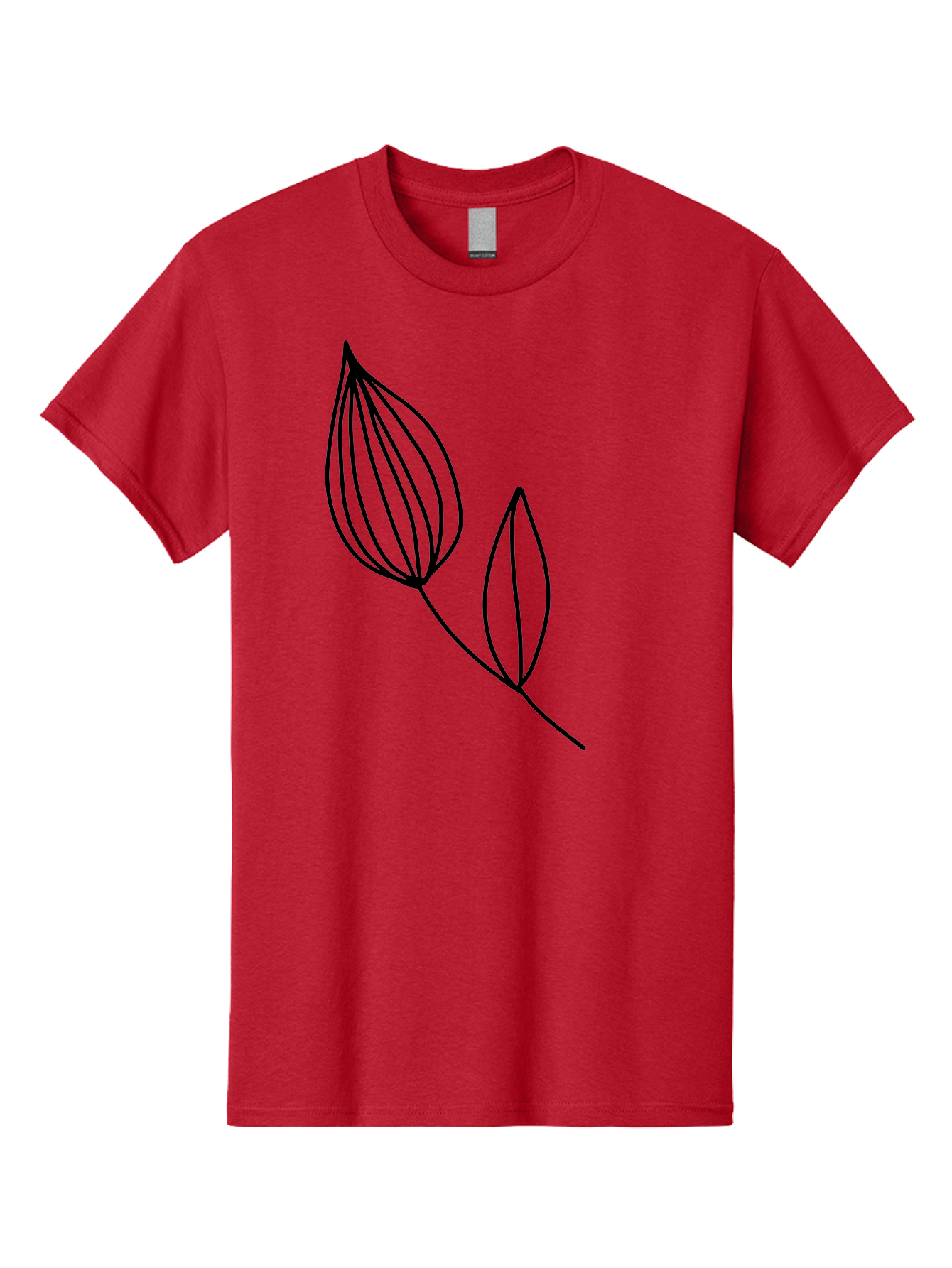 Line-Drawing-Leaves Men'S Graphic Tee, 100% Cotton, Comfortable Casual Summer Wear, Machine Washable, Minimalist Design, Leafy Stem, Simple Lines, Botanical Illustration, Modern Art, Contemporary Style, Black And Green -  Aaa459 23