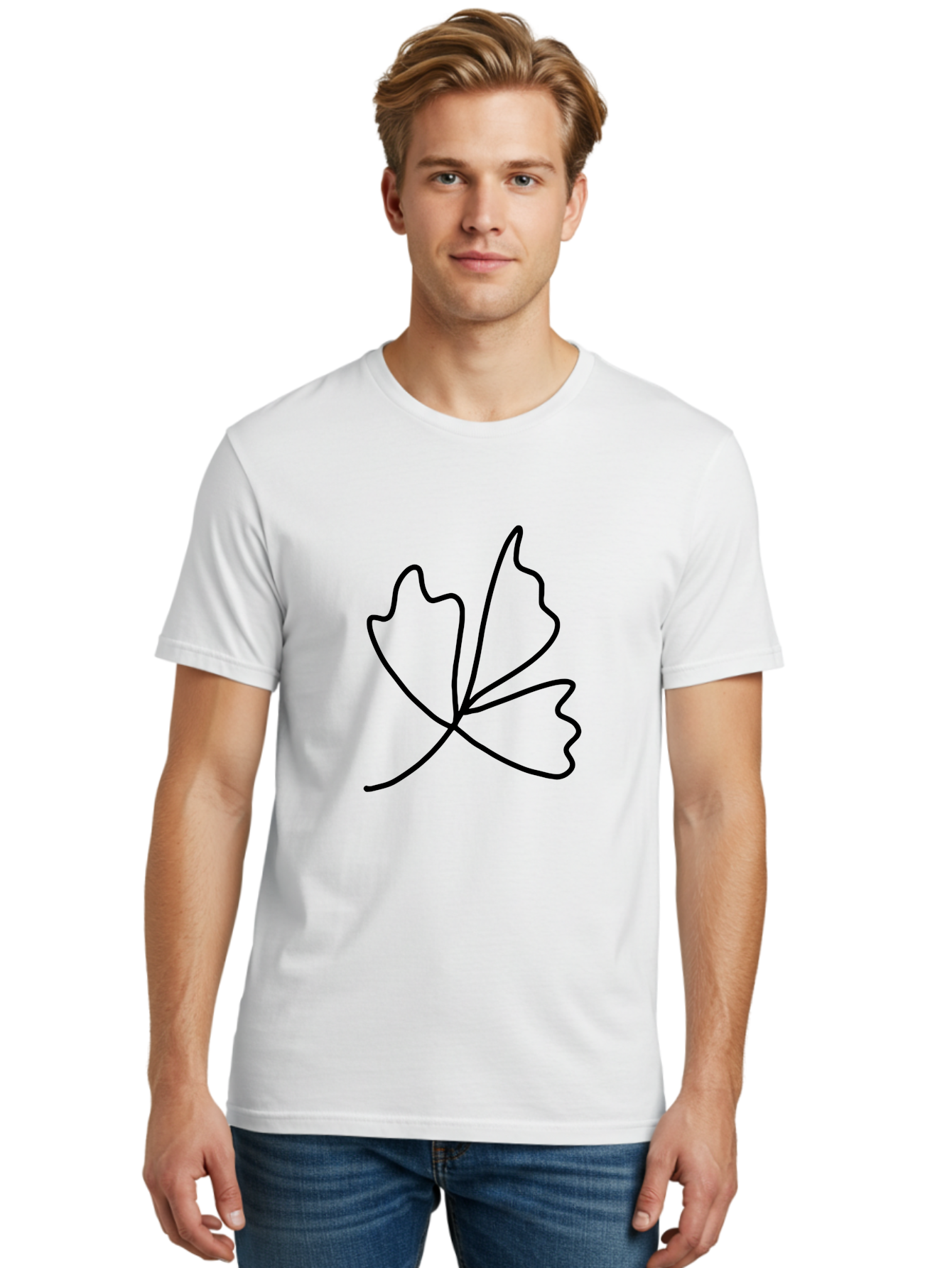 Maple-Leaf Men'S Graphic Tee, 100% Cotton, Comfortable Casual Summer Wear, Machine Washable, Simple Leaf Design, Minimalist Art, Black Outline, Leaf Shape, Abstract Foliage, Modern Illustration, Nature-Inspired Graphics -  Aaa461 30